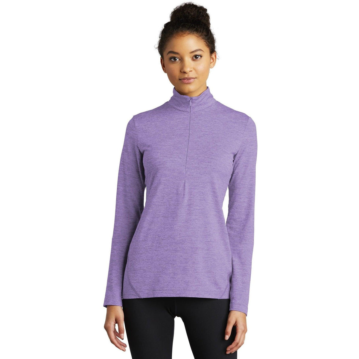 logo-left  Sport-Tek Ladies Exchange 1.5 Long Sleeve 1/2-Zip-Regular-Sport-Tek-Hyacinth Heather-S-Thread Logic
