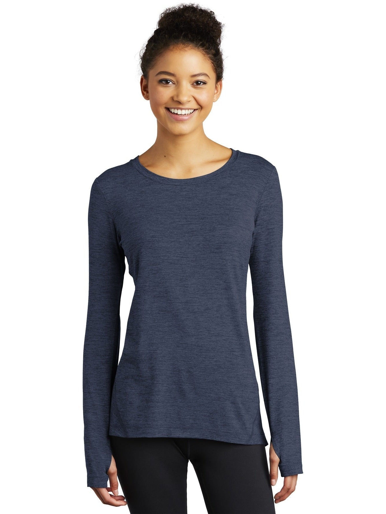  Sport-Tek Ladies Exchange 1.5 Long Sleeve Crew-Regular-Sport-Tek-Dark Denim Heather-S-Thread Logic