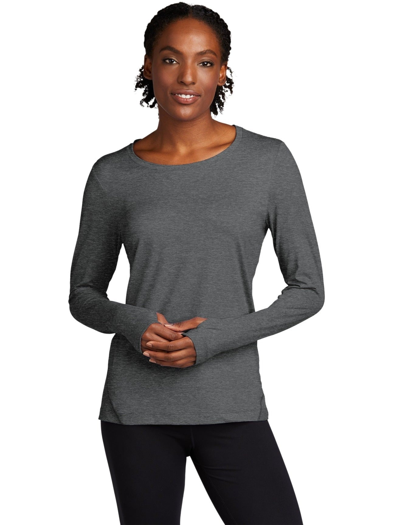  Sport-Tek Ladies Exchange 1.5 Long Sleeve Crew-Regular-Sport-Tek-Graphite Heather-S-Thread Logic
