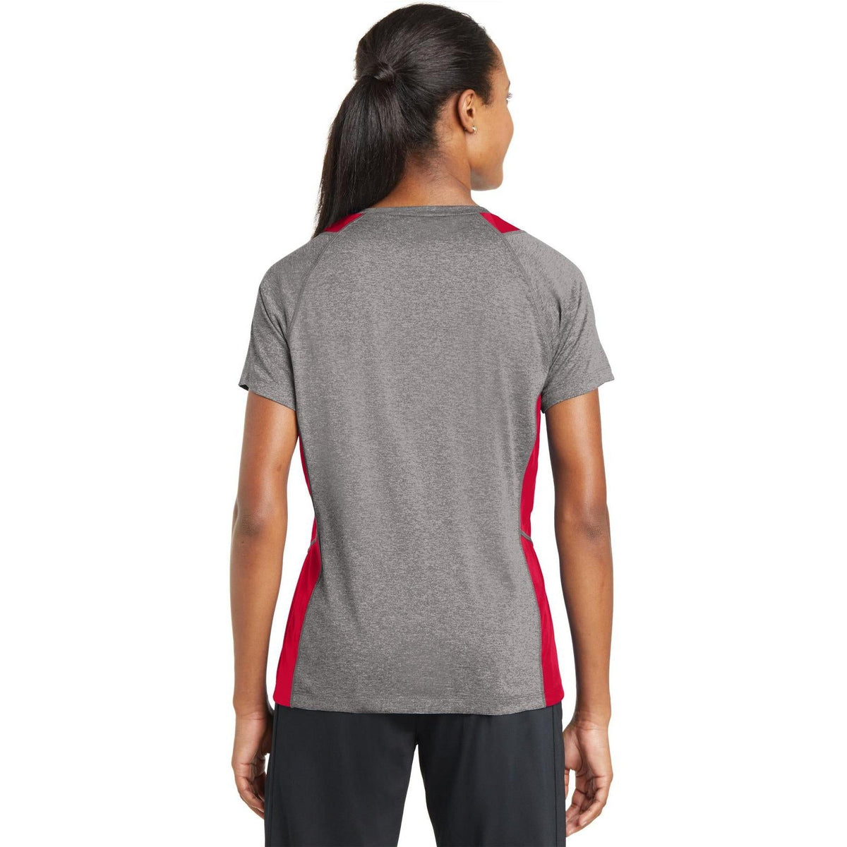 no-logo Sport-Tek Ladies Heather Colorblock Contender V-Neck Tee-Active-Sport-Tek-Thread Logic
