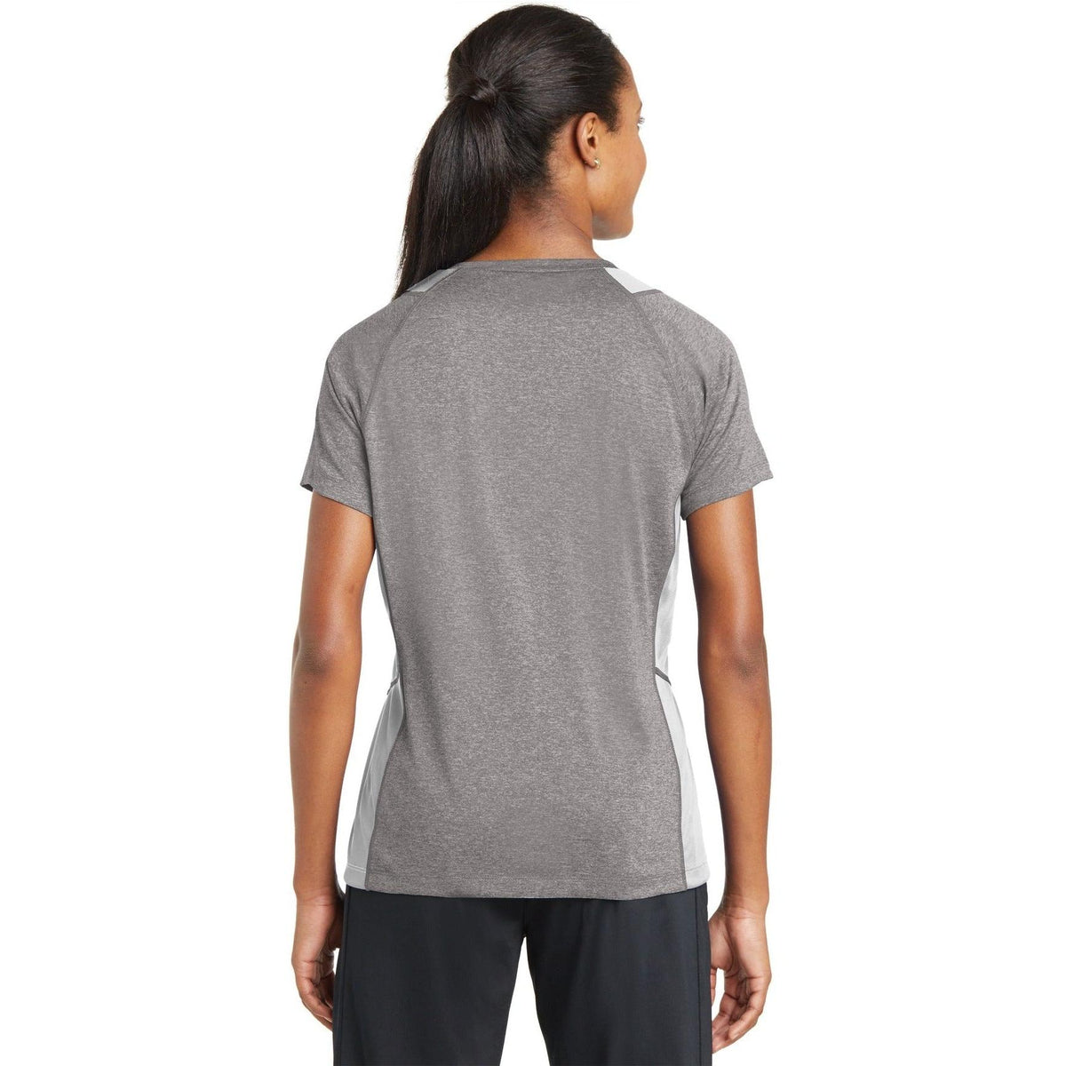 no-logo Sport-Tek Ladies Heather Colorblock Contender V-Neck Tee-Active-Sport-Tek-Thread Logic