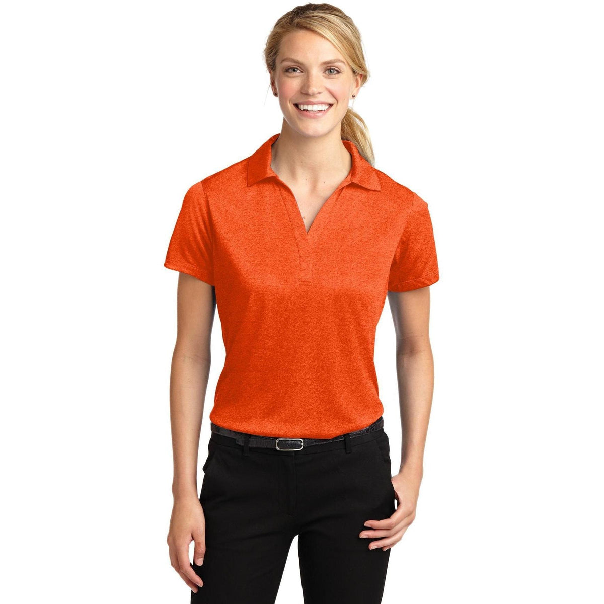 no-logo  Sport-Tek Ladies Heather Contender Polo-Regular-Sport-Tek-Deep Orange Heather-S-Thread Logic