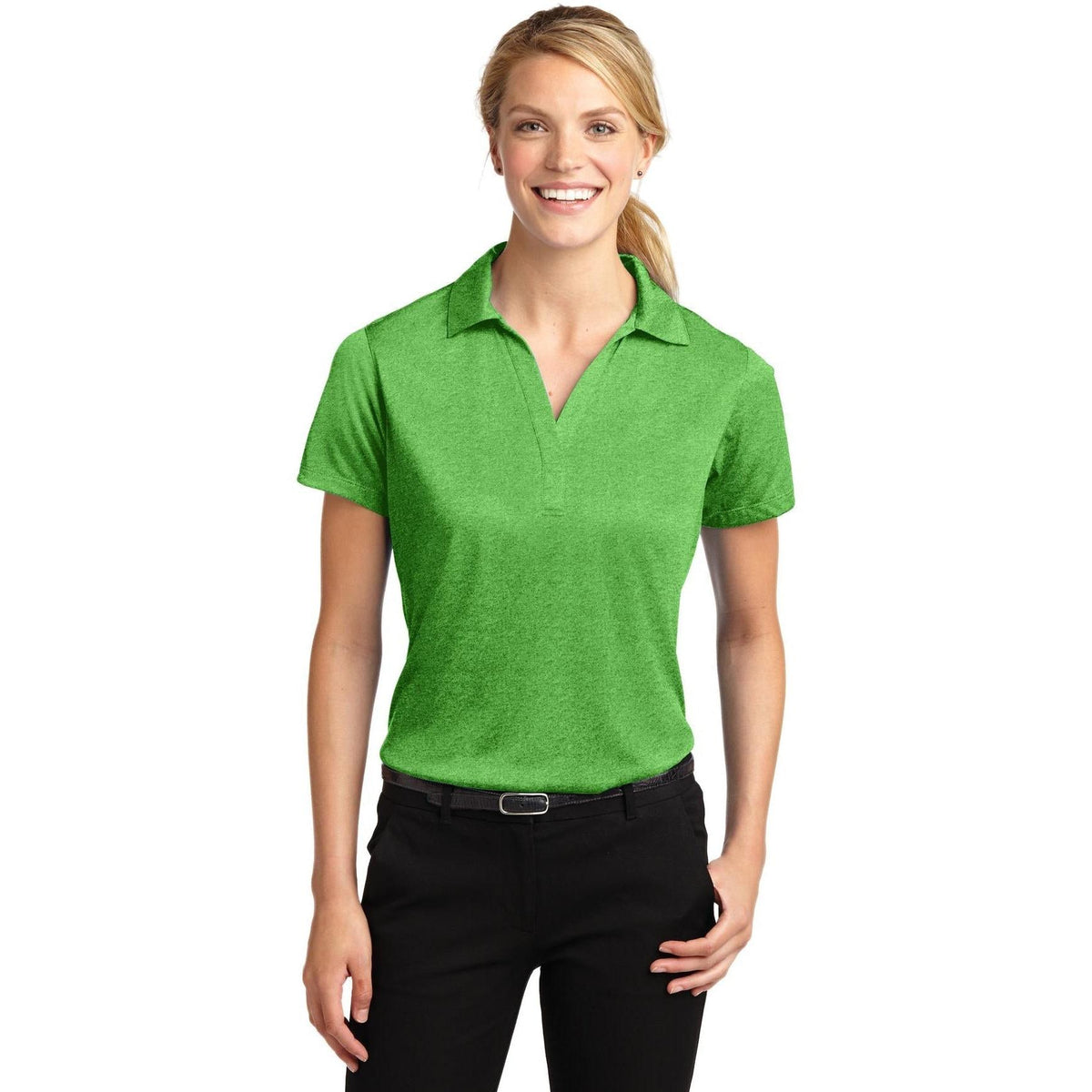 no-logo  Sport-Tek Ladies Heather Contender Polo-Regular-Sport-Tek-Turf Green Heather-S-Thread Logic