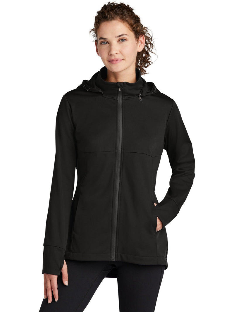  Sport-Tek Ladies Hooded Soft Shell Jacket-Regular-Sport-Tek-Deep Black-S-Thread Logic