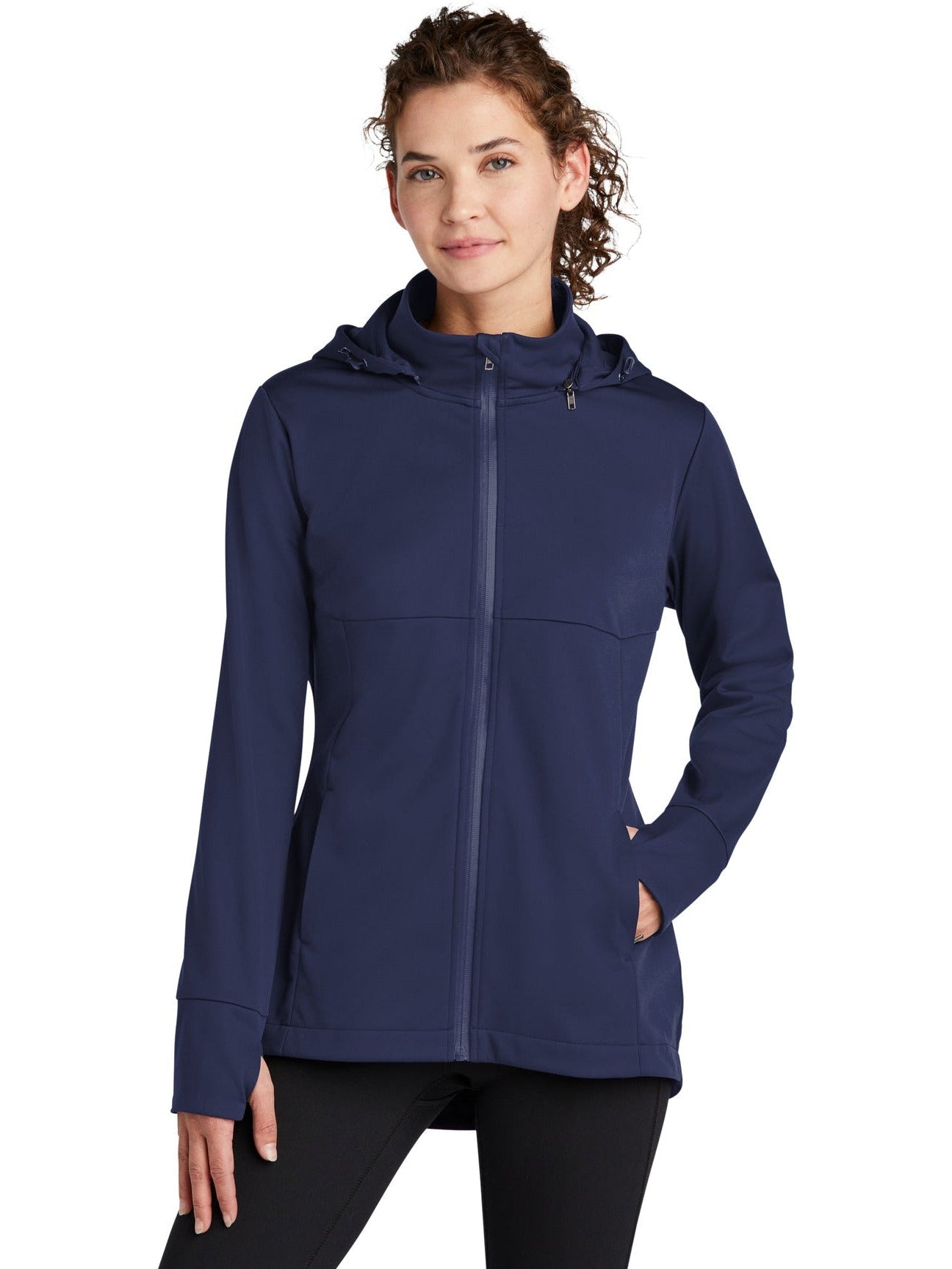  Sport-Tek Ladies Hooded Soft Shell Jacket-Regular-Sport-Tek-True Navy-S-Thread Logic