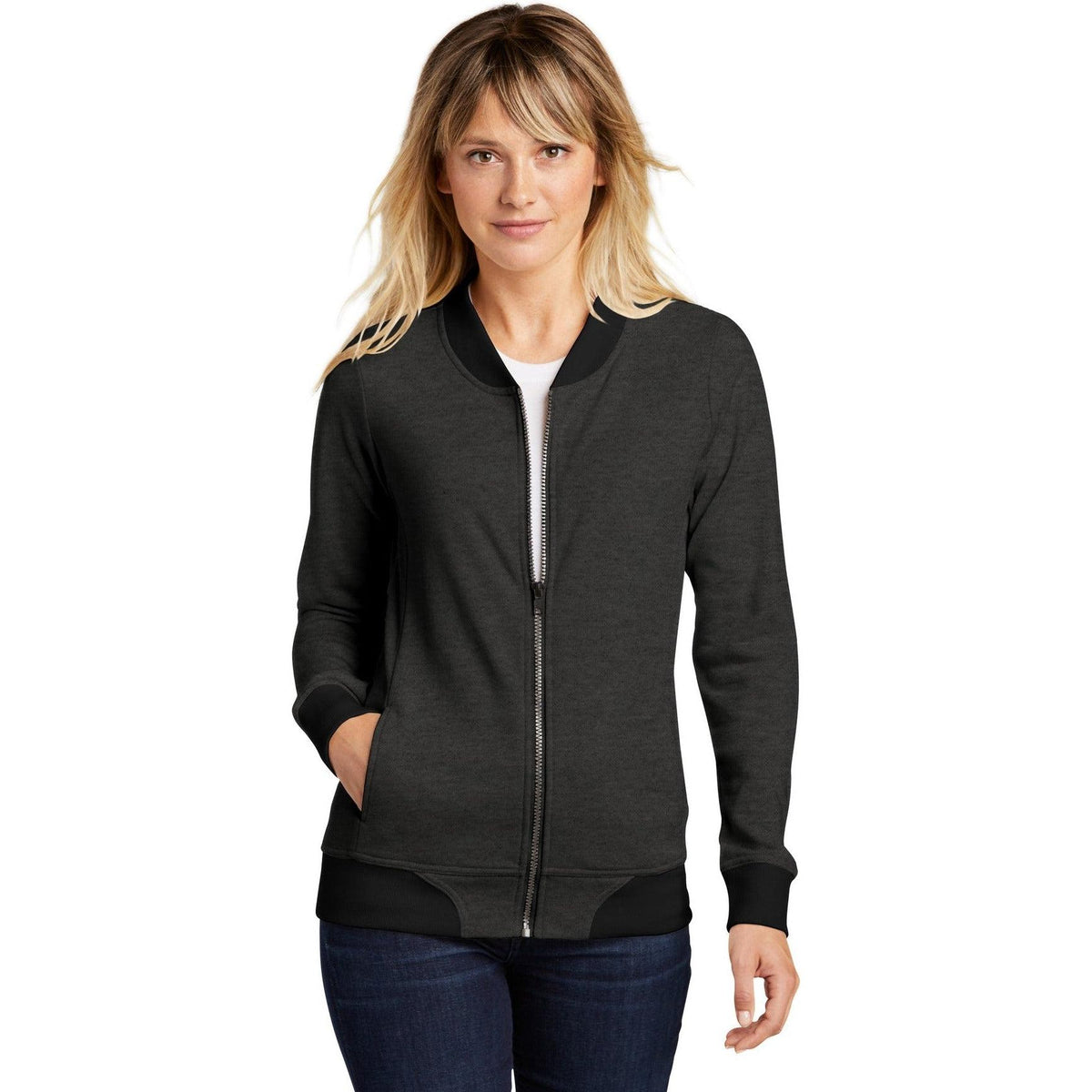 no-logo  Sport-Tek Ladies Lightweight French Terry Bomber-Regular-Sport-Tek-Heather Black-XS-Thread Logic