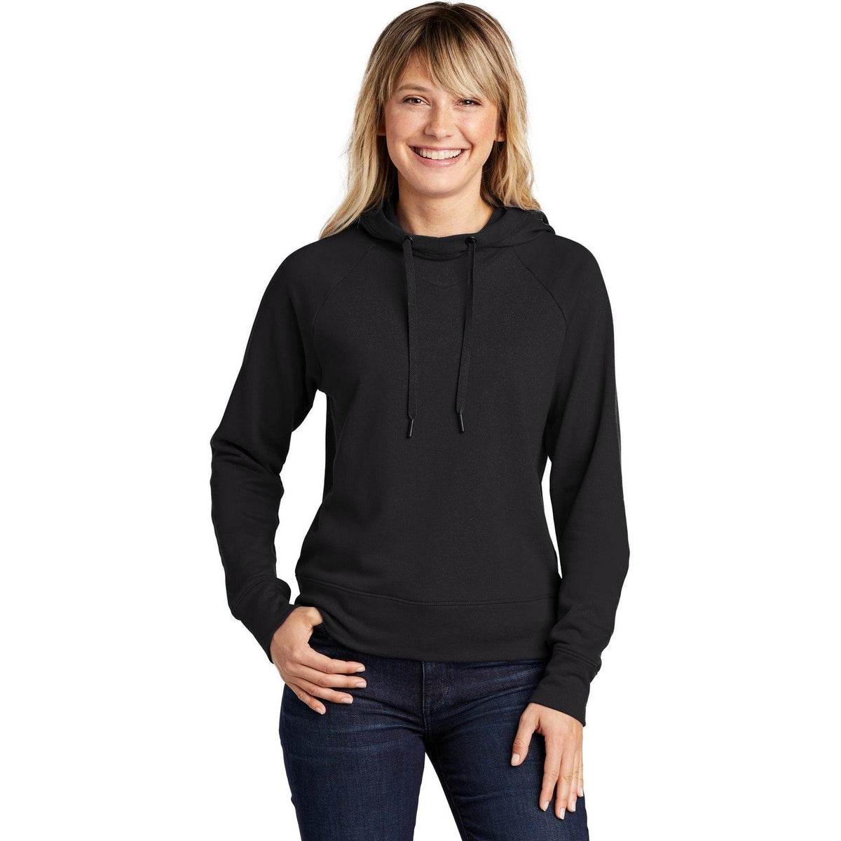 logo-left CLOSEOUT - Sport-Tek Ladies Lightweight French Terry Pullover Hoodie-Hoodies-Sport-Tek-Black-S-Thread Logic