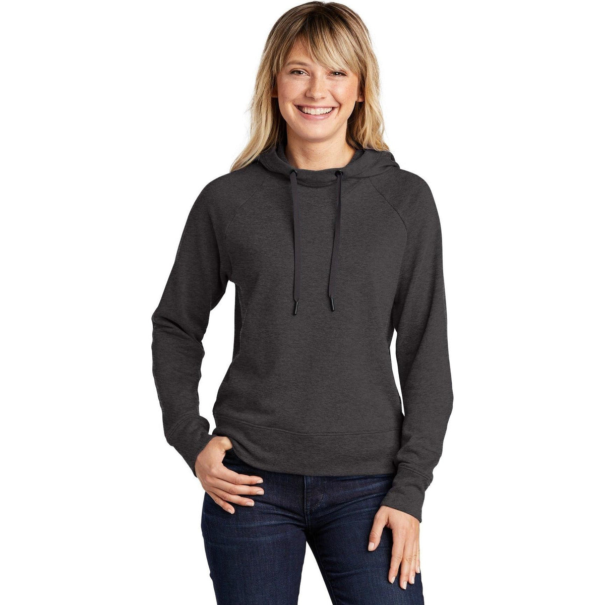 logo-left  Sport-Tek Ladies Lightweight French Terry Pullover Hoodie-Regular-Sport-Tek-Heather Black-S-Thread Logic