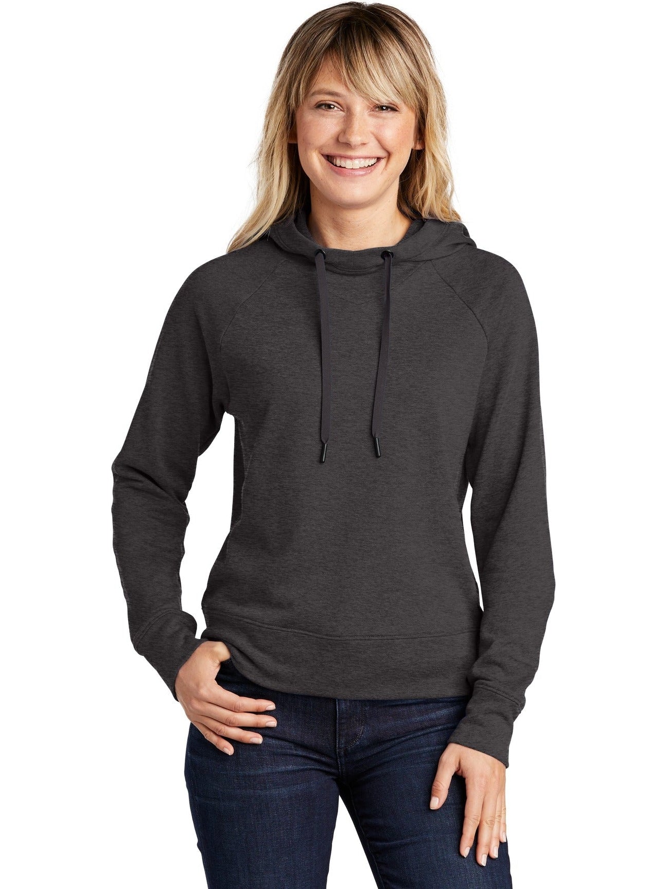 No-Logo CLOSEOUT - Sport-Tek Ladies Lightweight French Terry Pullover Hoodie-Hoodies-Sport-Tek-Heather Black-S-Thread Logic