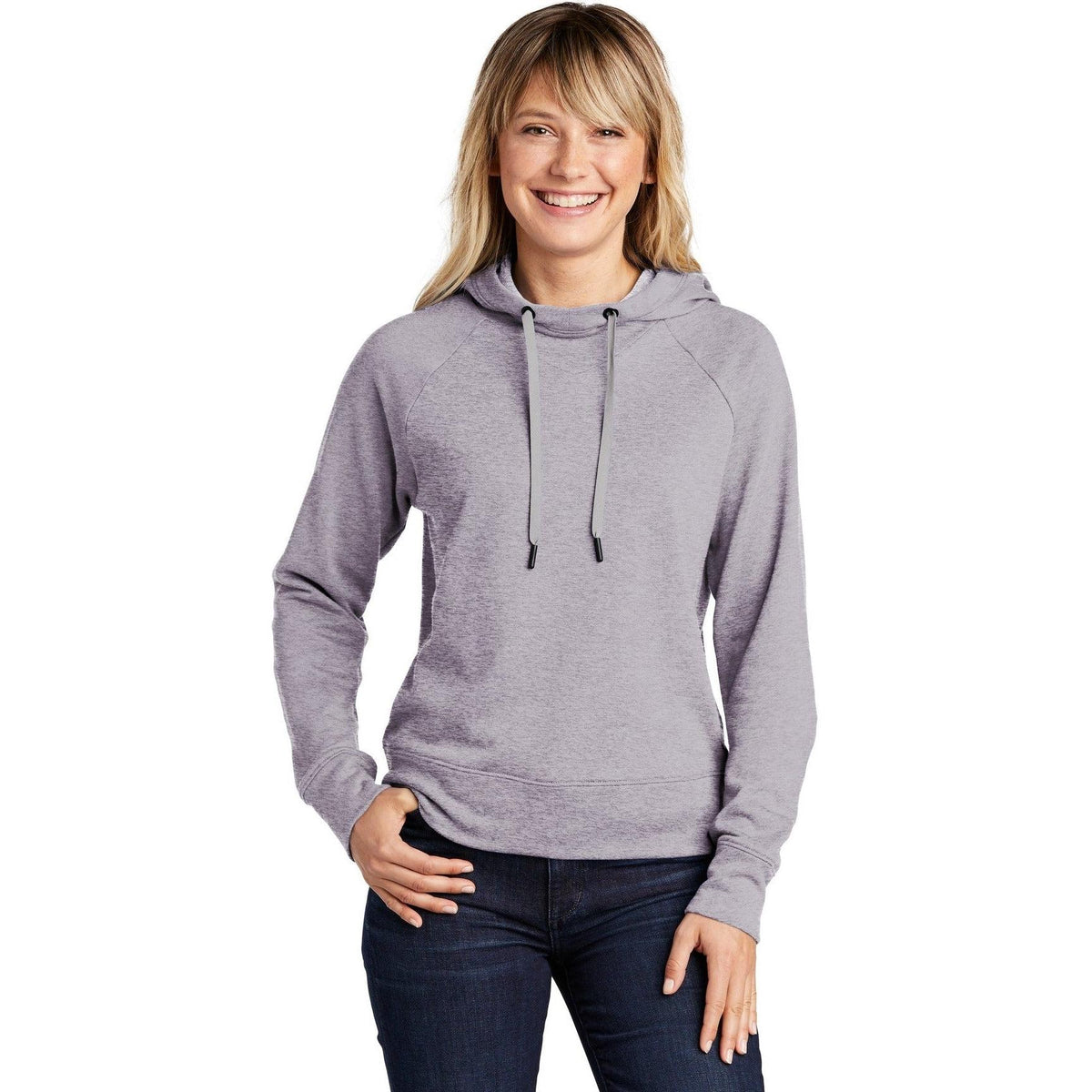 logo-left  Sport-Tek Ladies Lightweight French Terry Pullover Hoodie-Regular-Sport-Tek-Heather Grey-S-Thread Logic