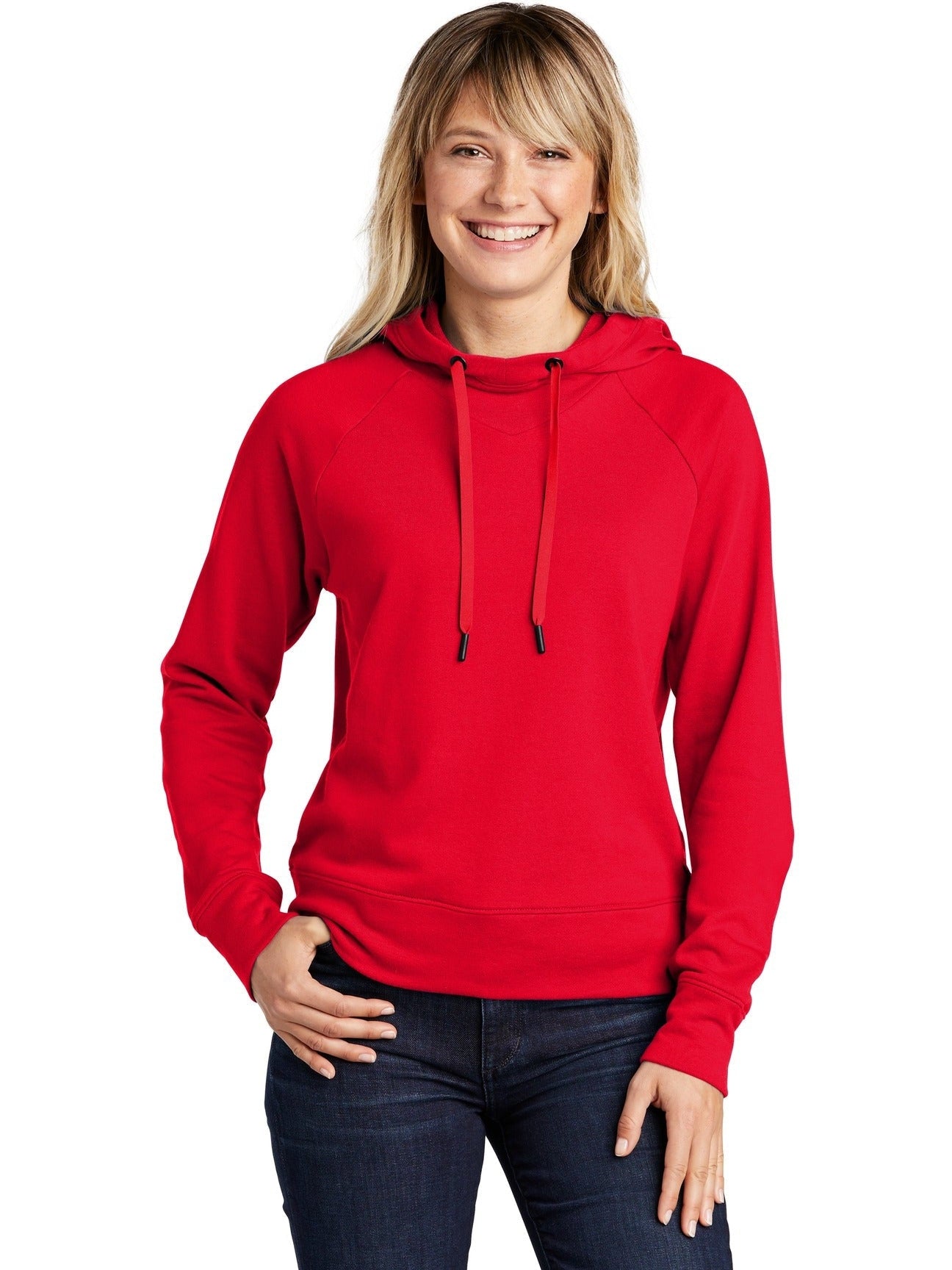 No-Logo CLOSEOUT - Sport-Tek Ladies Lightweight French Terry Pullover Hoodie-Hoodies-Sport-Tek-True Red-S-Thread Logic