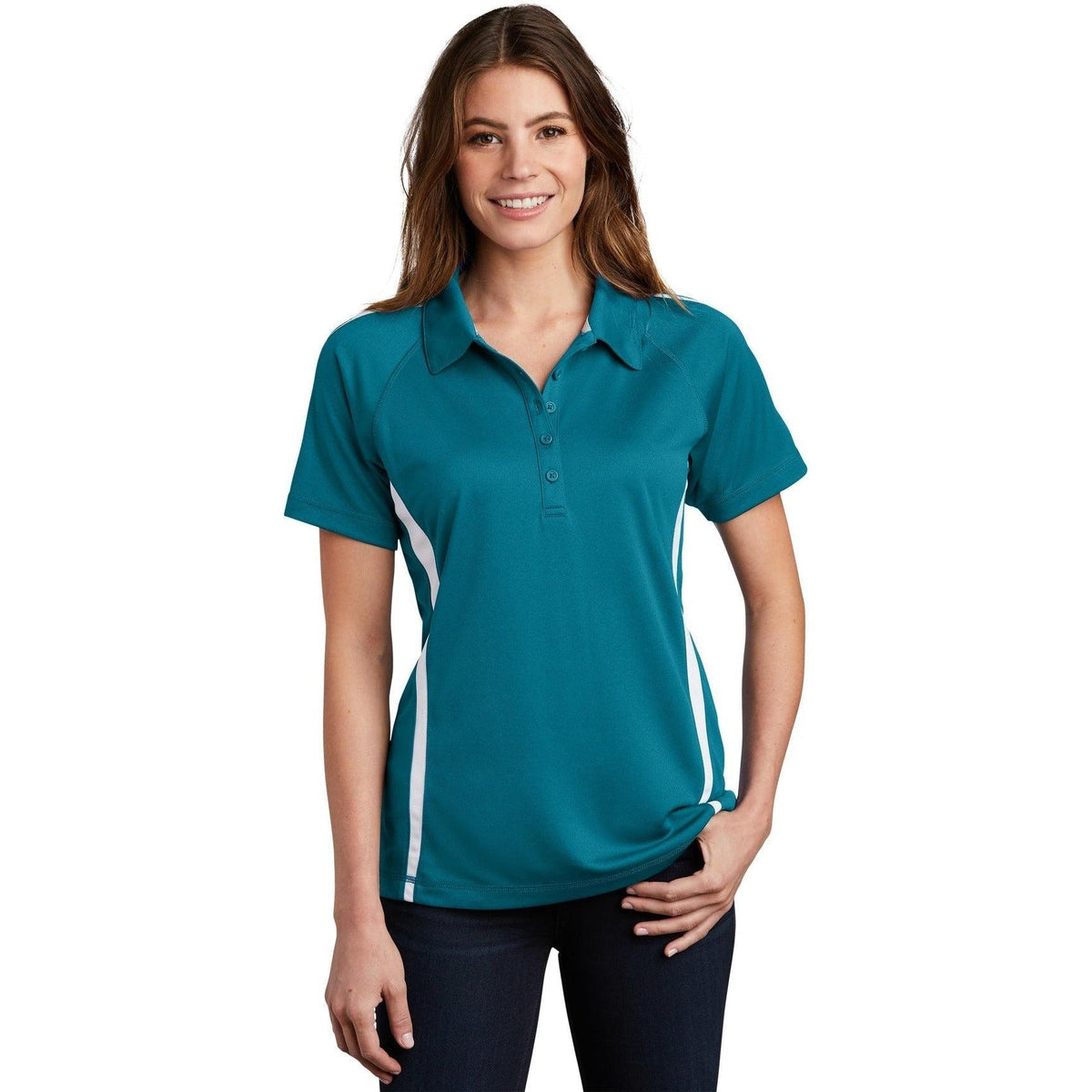 no-logo Sport-Tek Women's Micro-Mesh Colorblock Polo-Regular-Sport-Tek-Blue Wake/White-XS-Thread Logic