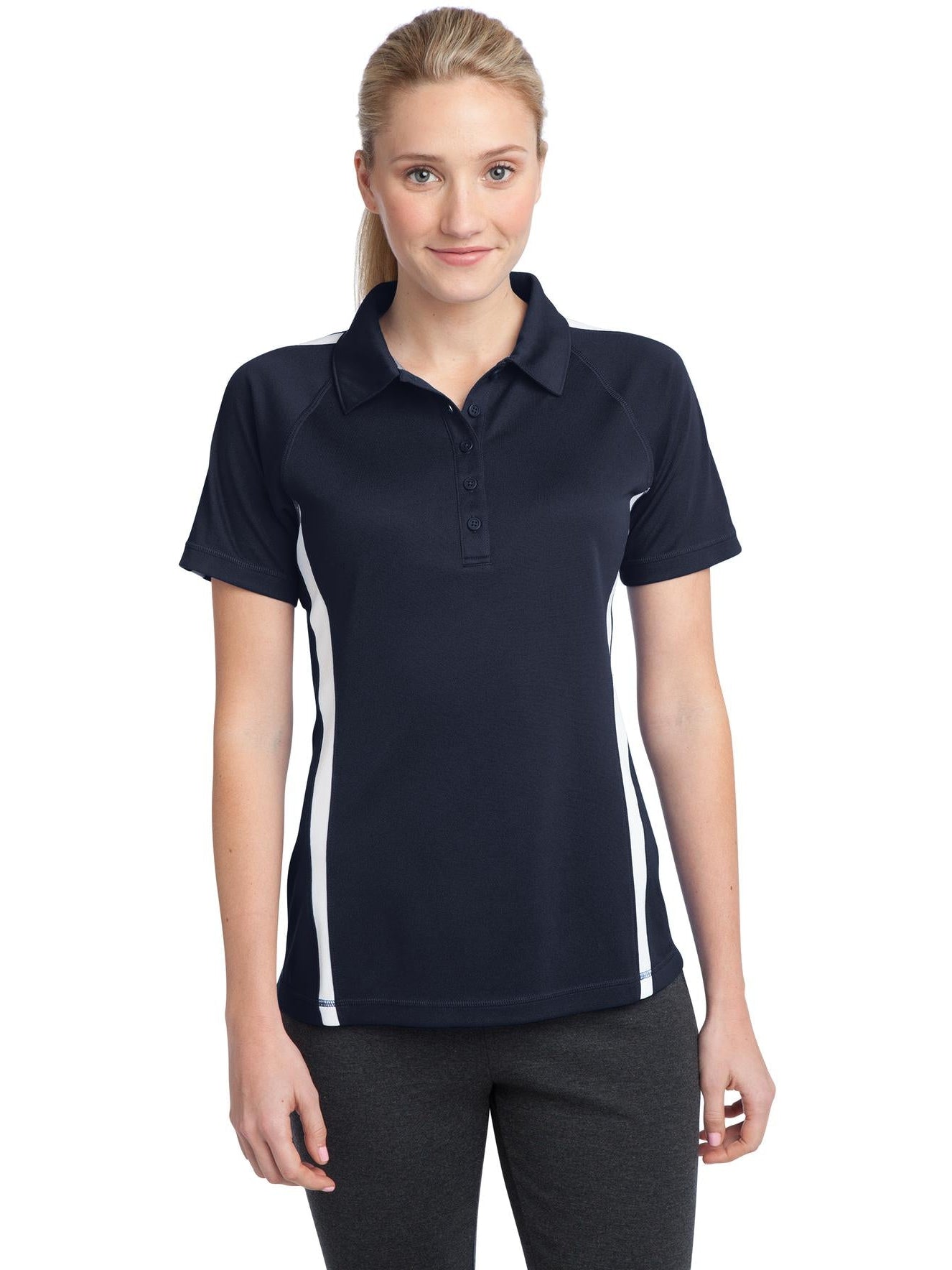  Sport-Tek Ladies Micro-Mesh Colorblock Polo-Regular-Sport-Tek-True Navy/White-XS-Thread Logic