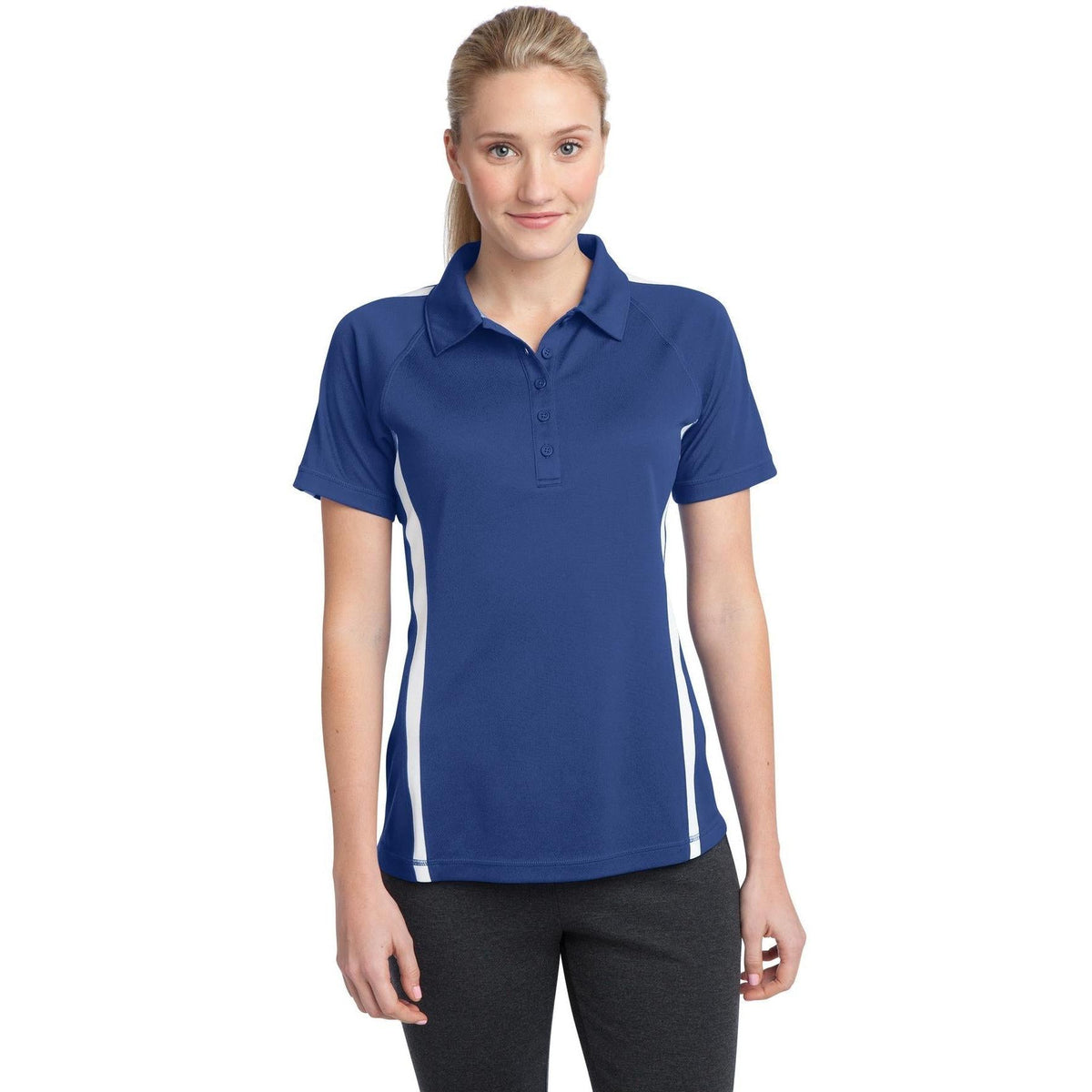 no-logo Sport-Tek Women's Micro-Mesh Colorblock Polo-Regular-Sport-Tek-True Royal/White-XS-Thread Logic