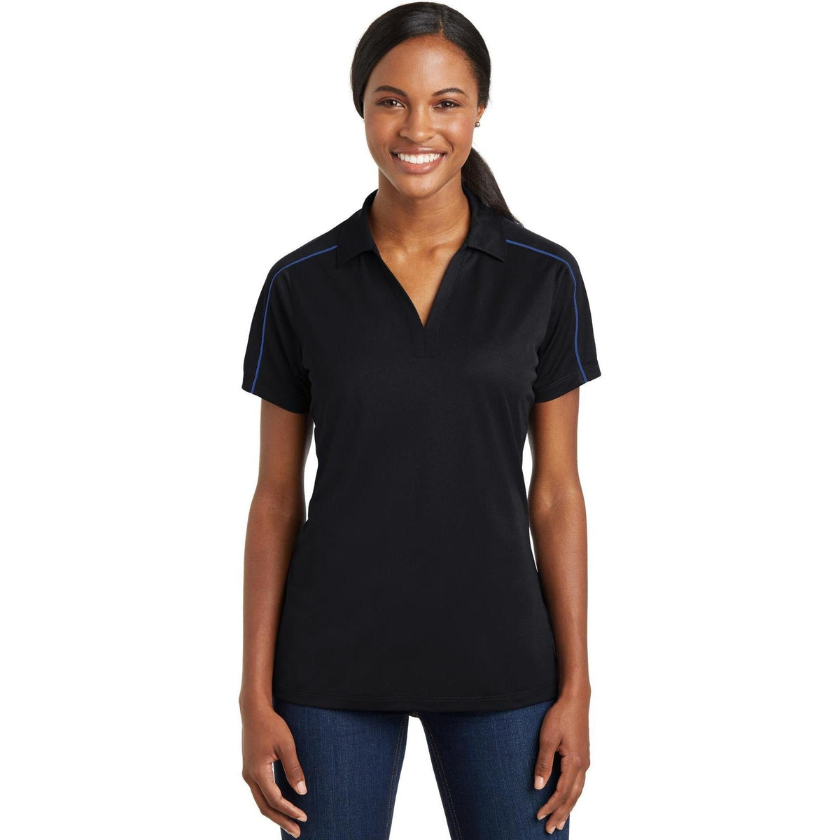 no-logo  Sport-Tek Ladies Micropique Sport-Wick Piped Polo-Regular-Sport-Tek-Black/True Royal-S-Thread Logic