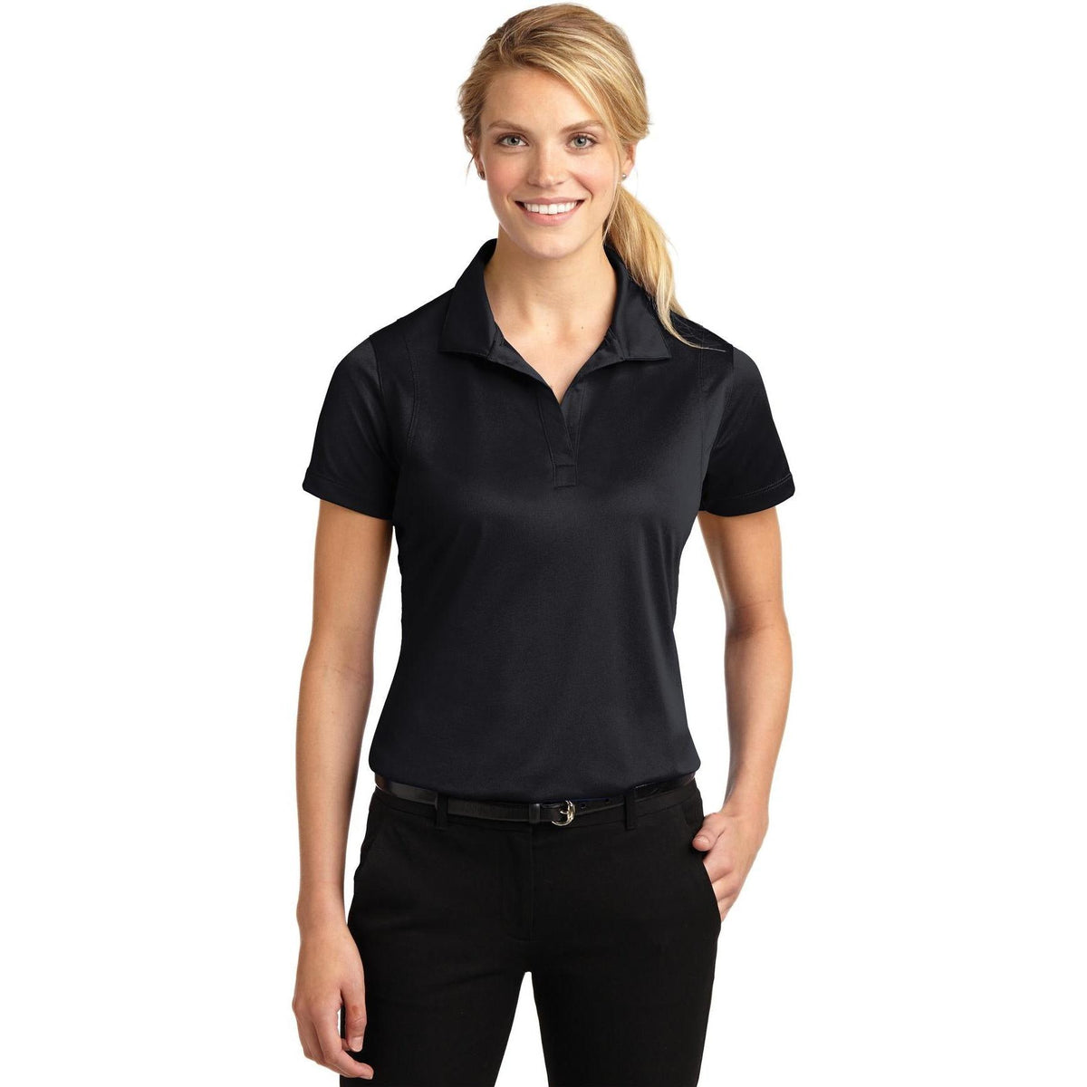 no-logo Sport-Tek Women's Micropique Sport-Wick Polo-Regular-Sport-Tek-Black-S-Thread Logic