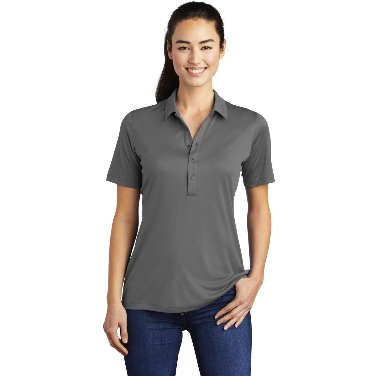 no-logo  Sport-Tek Ladies Posi-UV Pro Polo-Regular-Sport-Tek-Dark Smoke Grey-S-Thread Logic