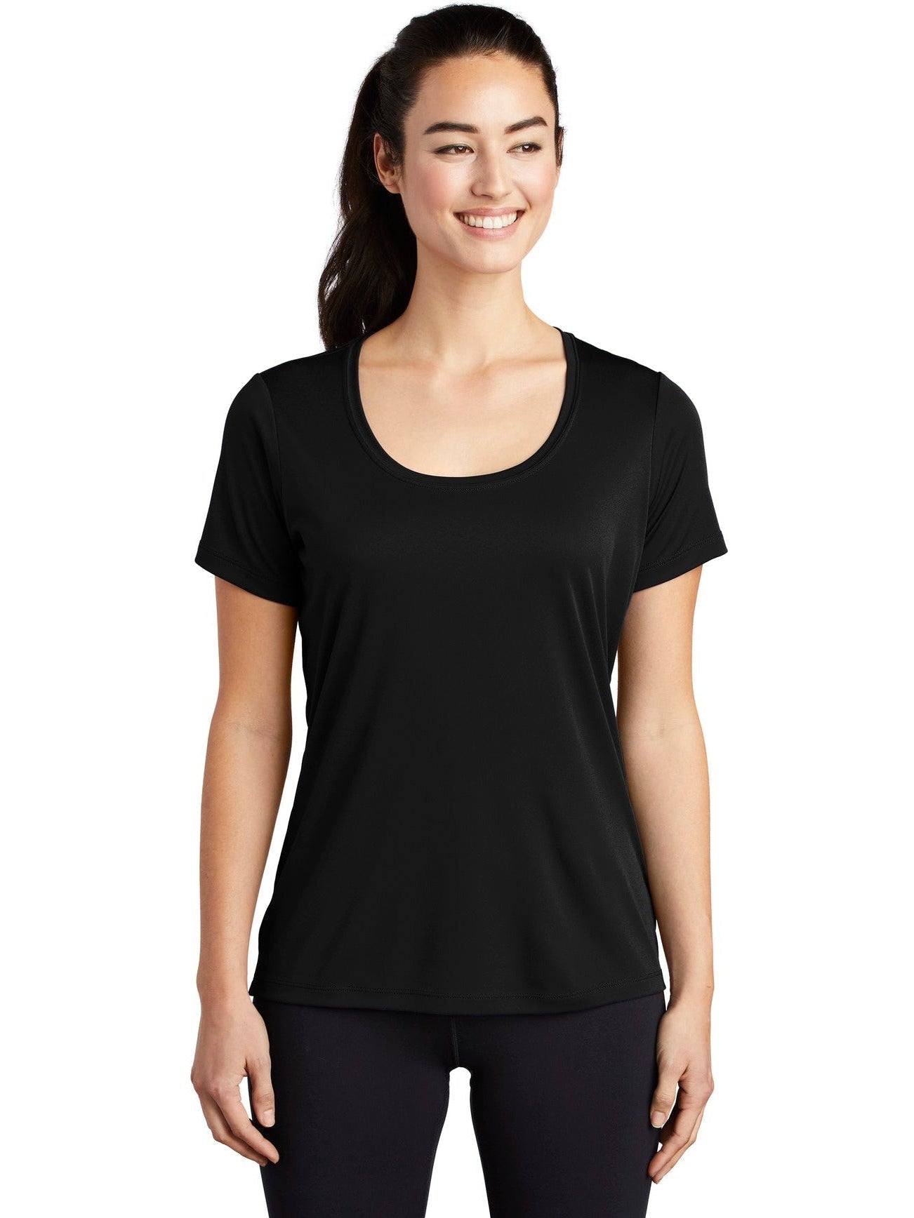 No-Logo CLOSEOUT - Sport-Tek Ladies Posi-Uv Pro Scoop Neck Tee-Polos-Sport-Tek-Black-S-Thread Logic