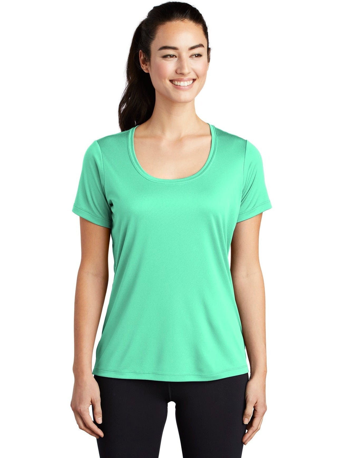 No-Logo CLOSEOUT - Sport-Tek Ladies Posi-Uv Pro Scoop Neck Tee-Polos-Sport-Tek-Bright Seafoam-S-Thread Logic