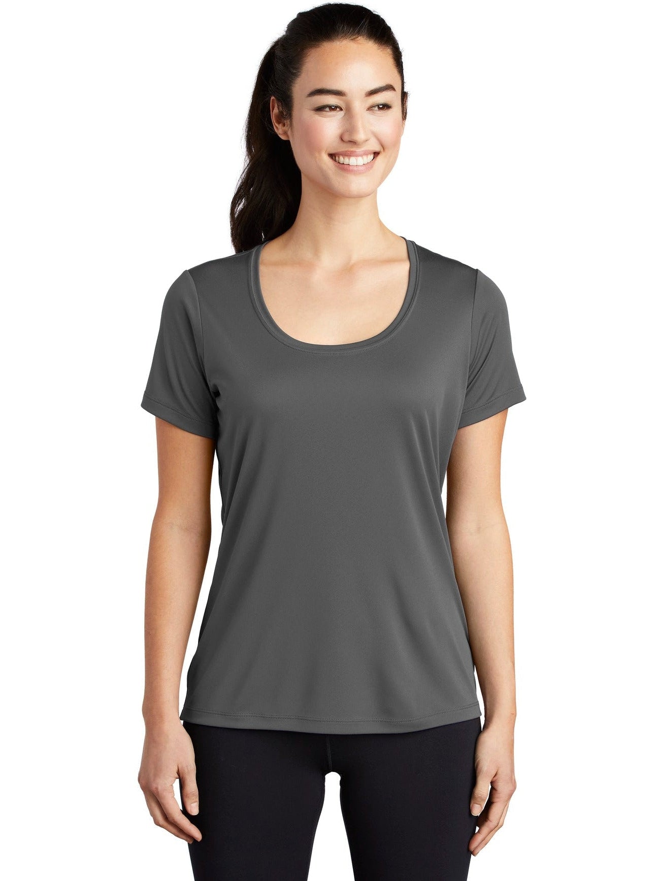 No-Logo CLOSEOUT - Sport-Tek Ladies Posi-Uv Pro Scoop Neck Tee-Polos-Sport-Tek-Dark Smoke Grey-S-Thread Logic