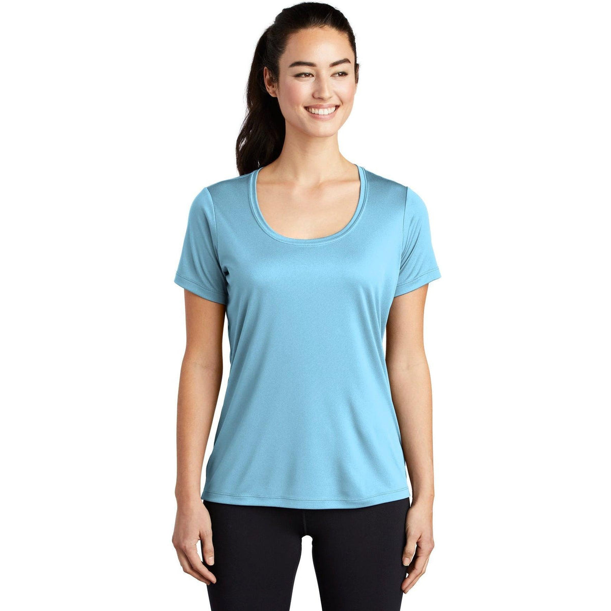 no-logo  Sport-Tek Ladies Posi-Uv Pro Scoop Neck Tee-Active-Sport-Tek-Light Blue-S-Thread Logic