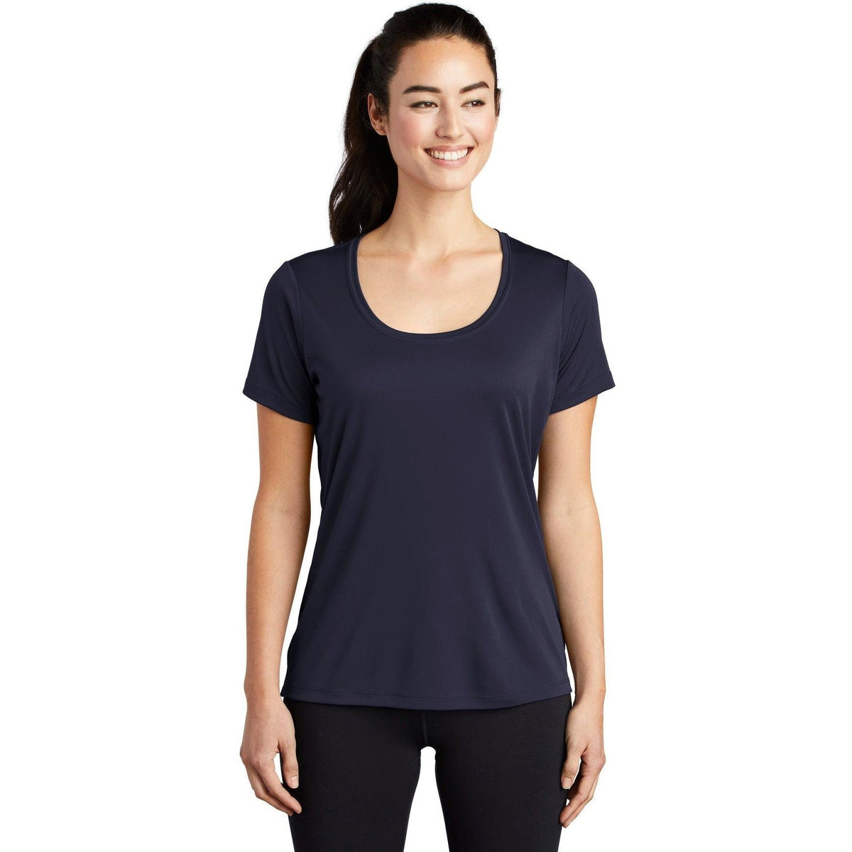 no-logo  Sport-Tek Ladies Posi-Uv Pro Scoop Neck Tee-Active-Sport-Tek-True Navy-S-Thread Logic