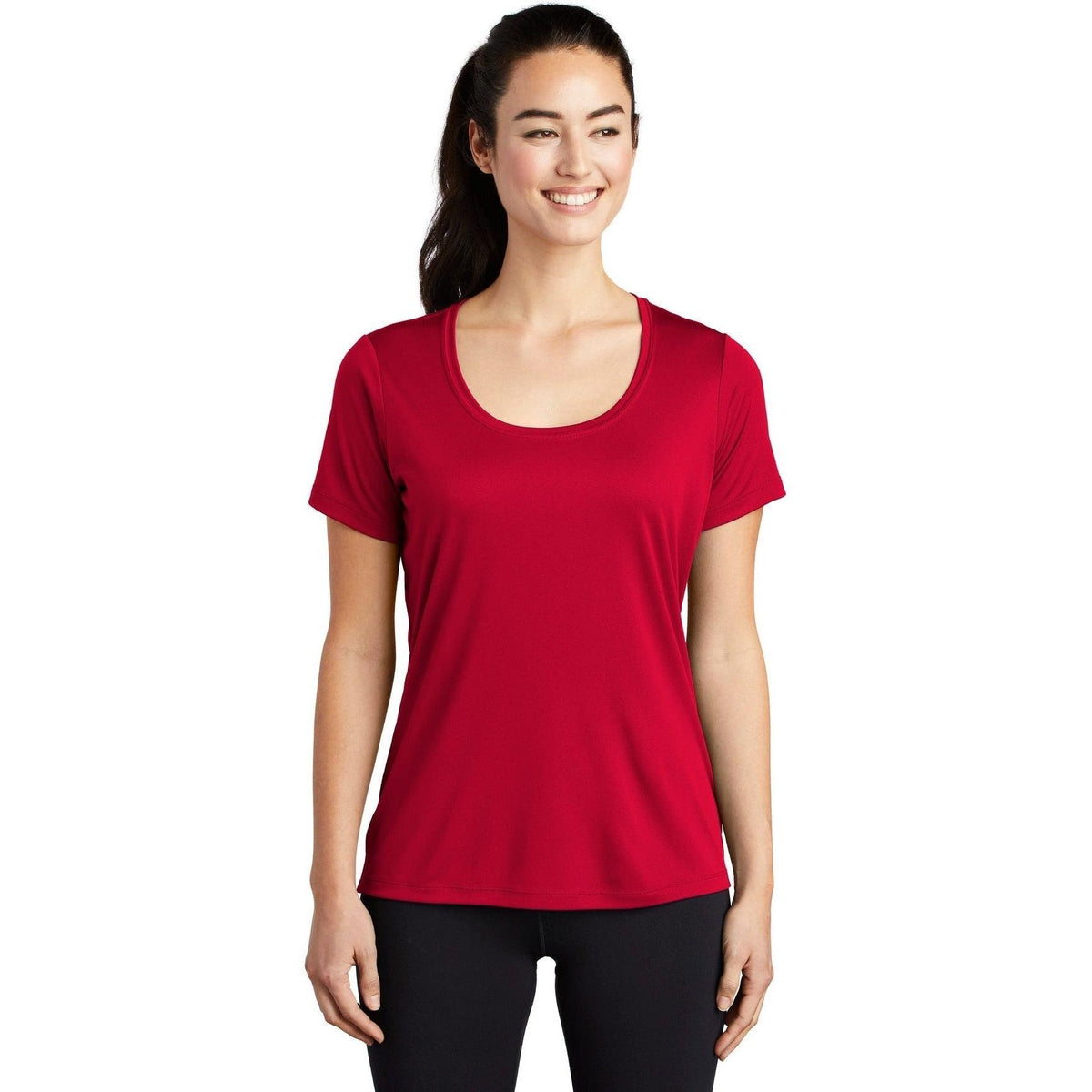 no-logo  Sport-Tek Ladies Posi-Uv Pro Scoop Neck Tee-Active-Sport-Tek-True Red-S-Thread Logic