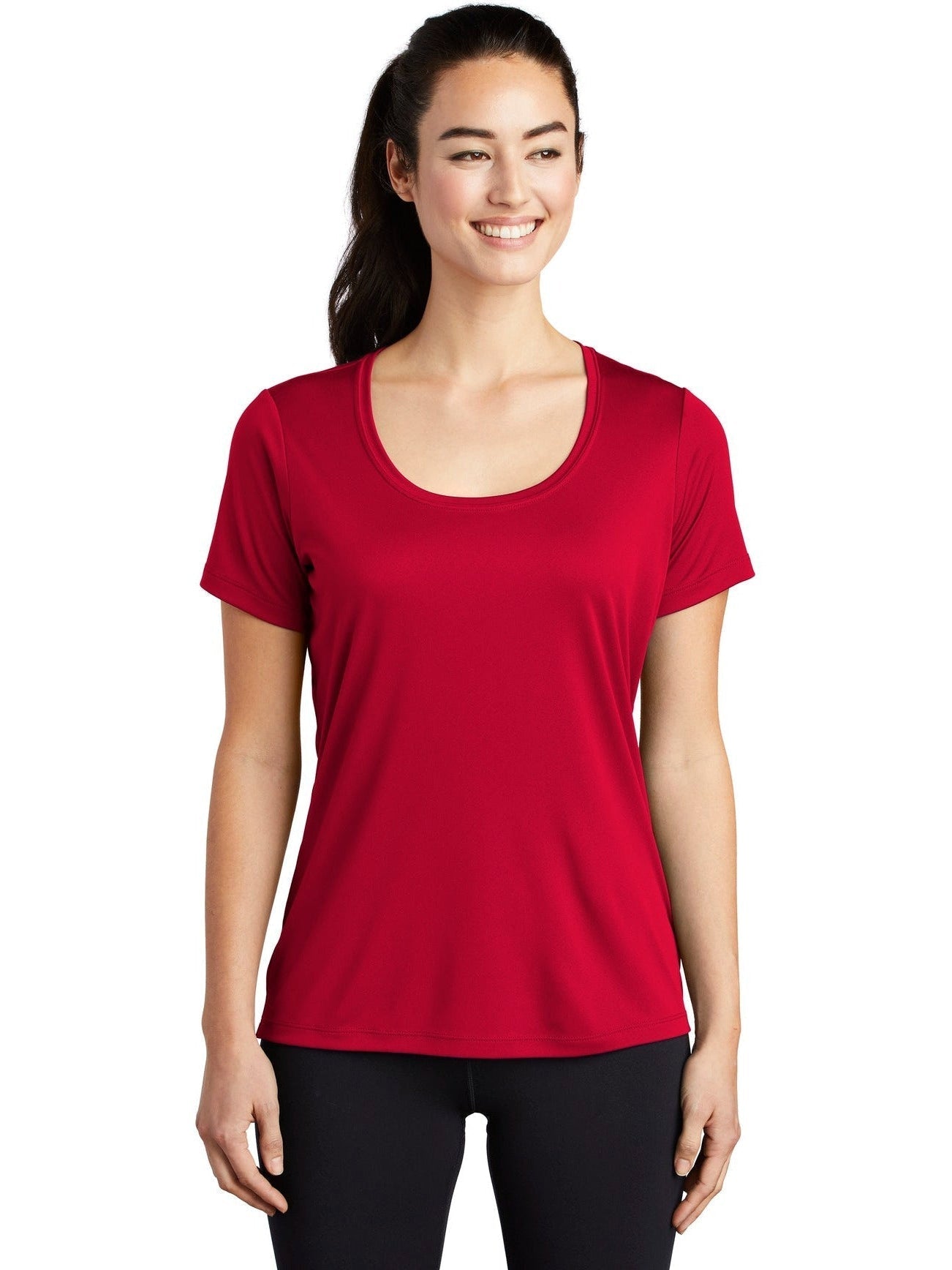 No-Logo CLOSEOUT - Sport-Tek Ladies Posi-Uv Pro Scoop Neck Tee-Polos-Sport-Tek-True Red-S-Thread Logic
