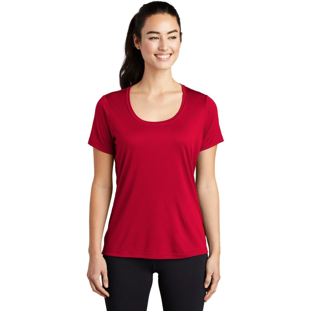 no-logo CLOSEOUT - Sport-Tek Ladies Posi-Uv Pro Scoop Neck Tee-Polos-Sport-Tek-True Red-S-Thread Logic