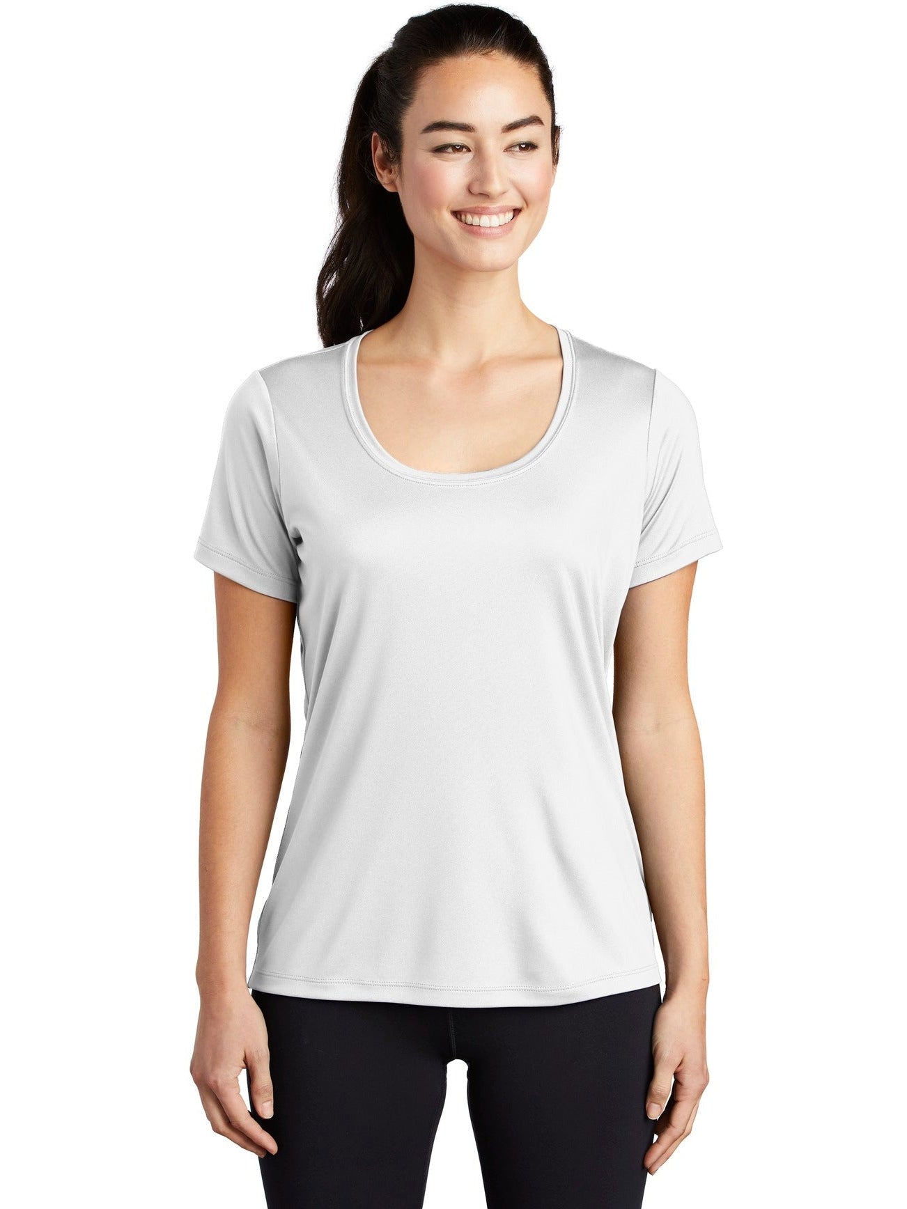 No-Logo CLOSEOUT - Sport-Tek Ladies Posi-Uv Pro Scoop Neck Tee-Polos-Sport-Tek-White-S-Thread Logic