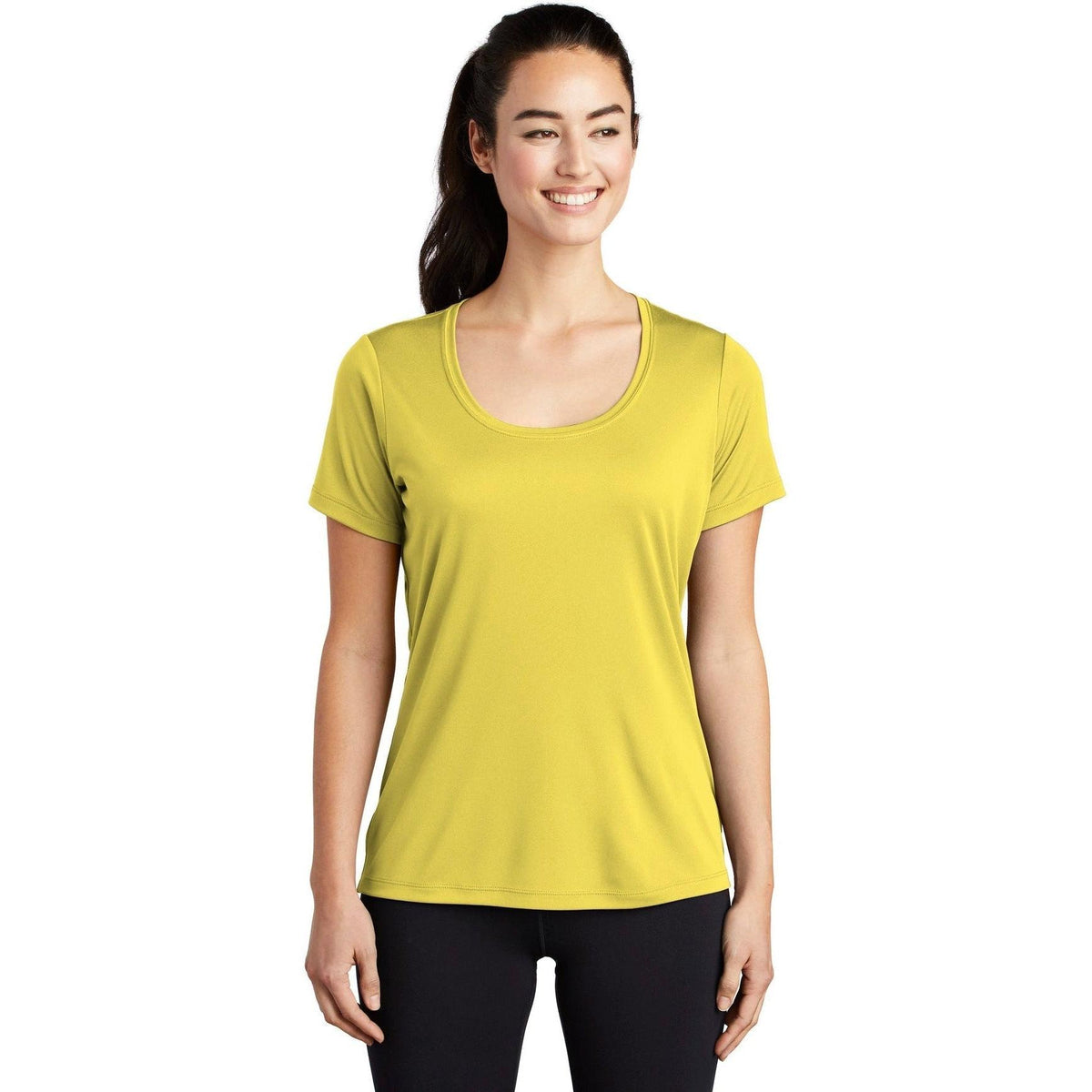 no-logo  Sport-Tek Ladies Posi-Uv Pro Scoop Neck Tee-Active-Sport-Tek-Yellow-S-Thread Logic