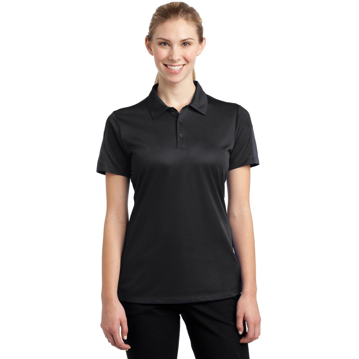 no-logo  Sport-Tek Ladies PosiCharge Active Textured Colorblock Polo-Active-Sport-Tek-Black/Grey-S-Thread Logic