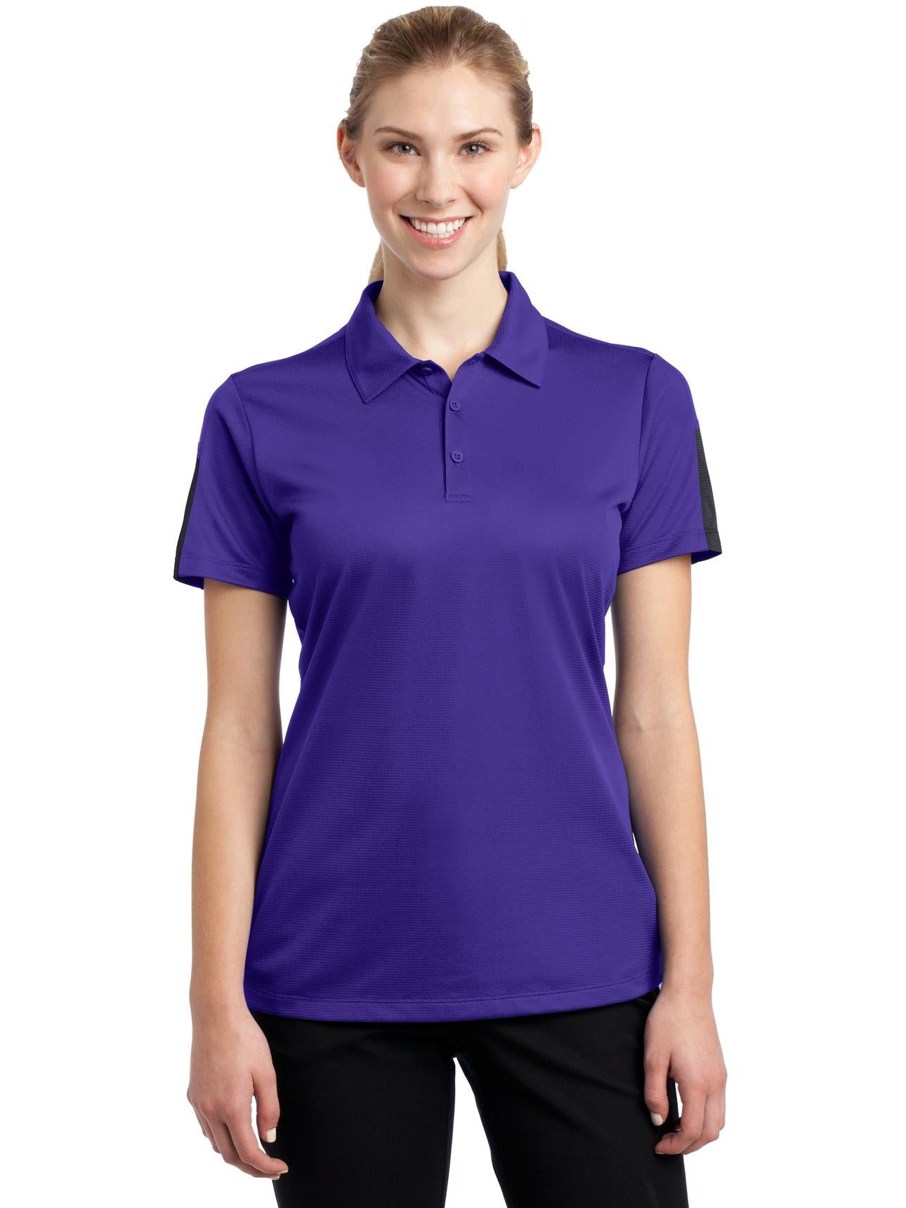  Sport-Tek Ladies PosiCharge Active Textured Colorblock Polo-Active-Sport-Tek-Purple/Grey-S-Thread Logic