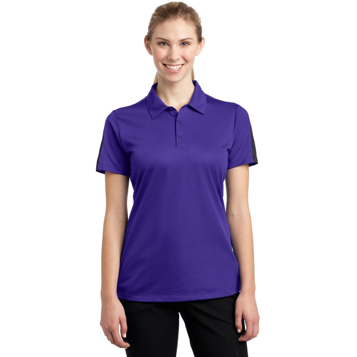 no-logo  Sport-Tek Ladies PosiCharge Active Textured Colorblock Polo-Active-Sport-Tek-Purple/Grey-S-Thread Logic