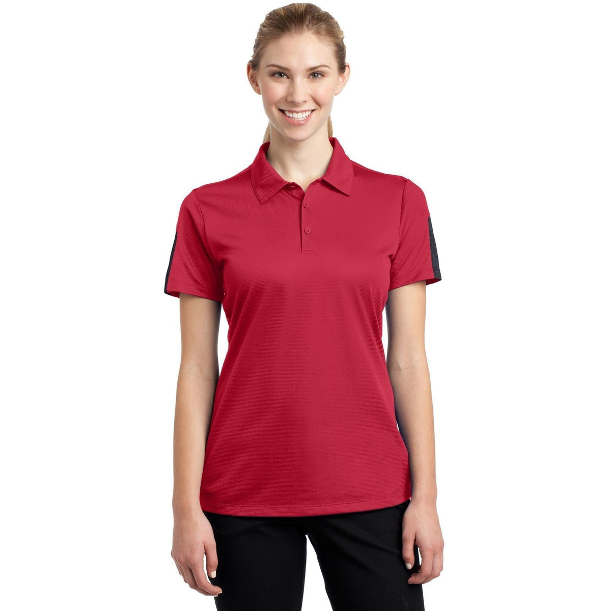 no-logo  Sport-Tek Ladies PosiCharge Active Textured Colorblock Polo-Active-Sport-Tek-True Red/Grey-S-Thread Logic