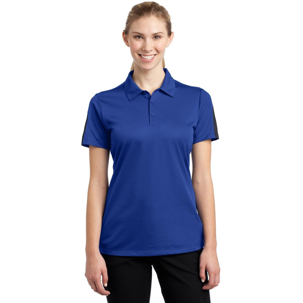 no-logo  Sport-Tek Ladies PosiCharge Active Textured Colorblock Polo-Active-Sport-Tek-True Royal/Grey-S-Thread Logic