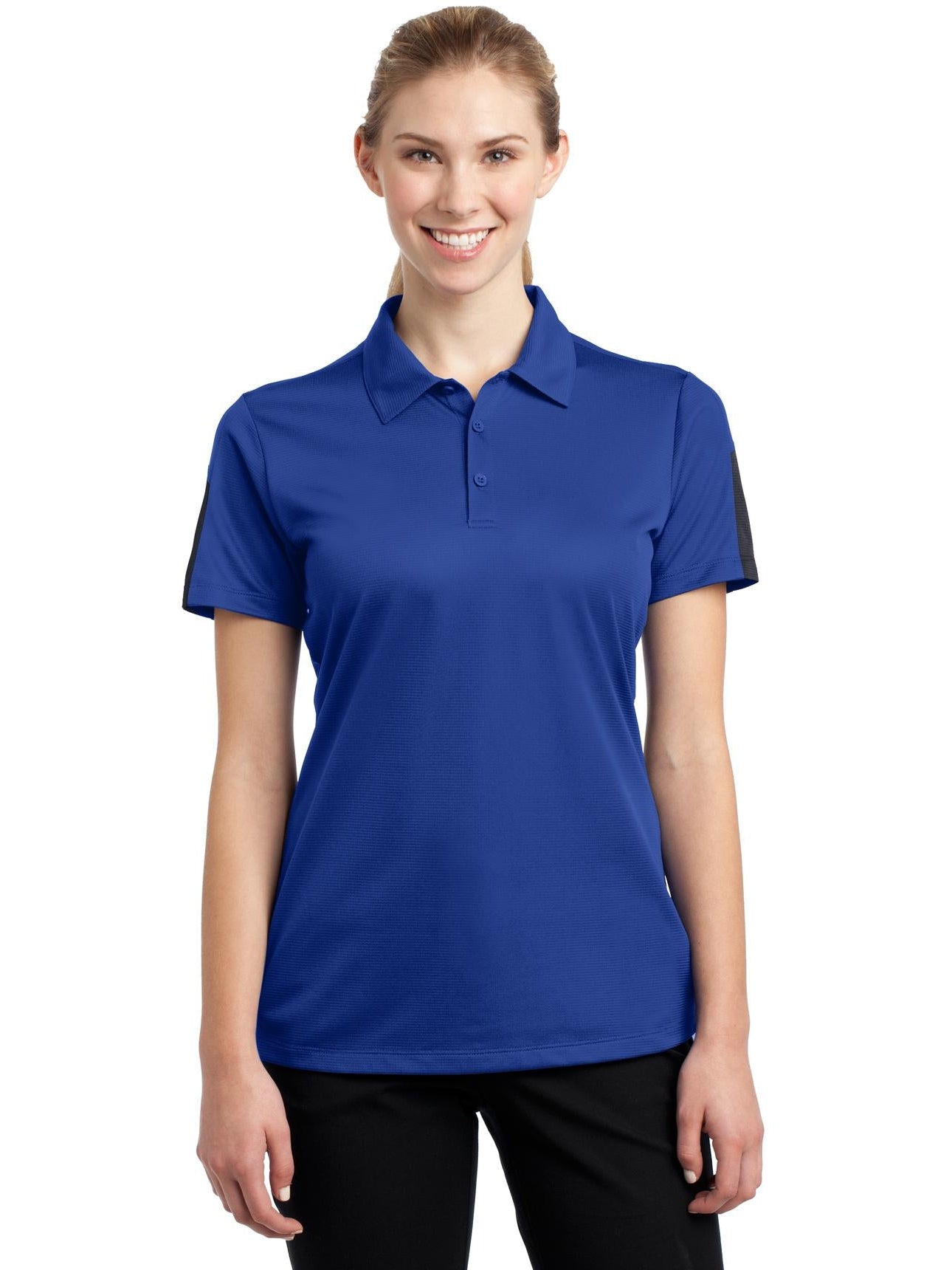 No-Logo CLOSEOUT - Sport-Tek Ladies PosiCharge Active Textured Colorblock Polo-Active-Sport-Tek-True Royal/Grey-XS-Thread Logic