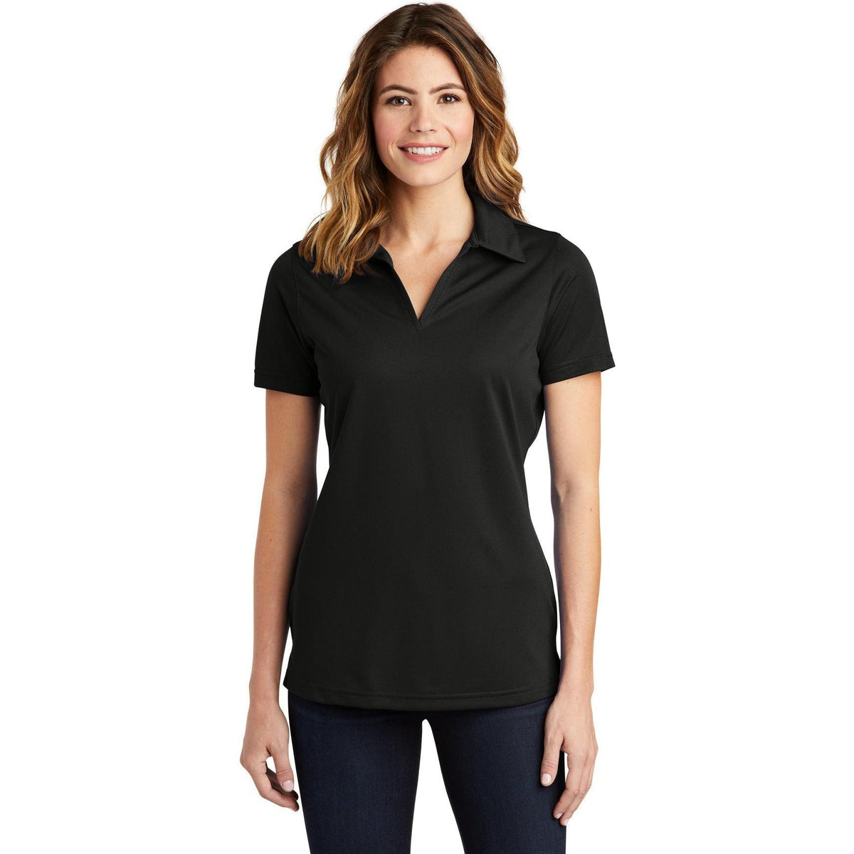 no-logo  Sport-Tek Ladies PosiCharge Active Textured Polo-Regular-Sport-Tek-Black-S-Thread Logic