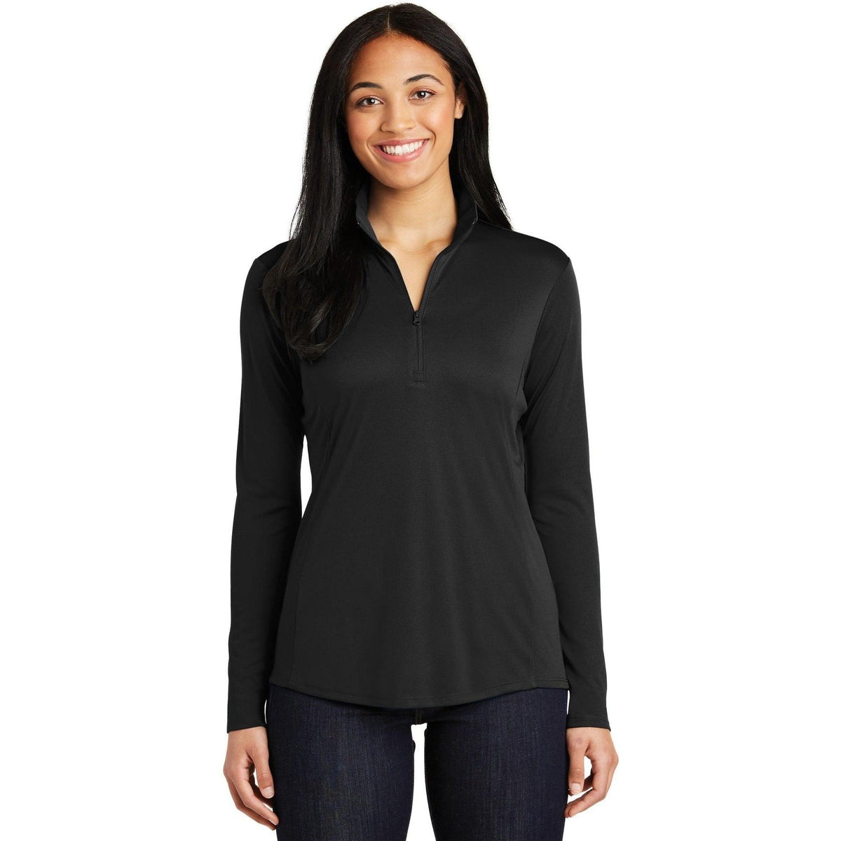 no-logo Sport-Tek Women's PosiCharge Competitor 1/4-Zip Pullover-Quarter Zips-Sport-Tek-Black-XS-Thread Logic