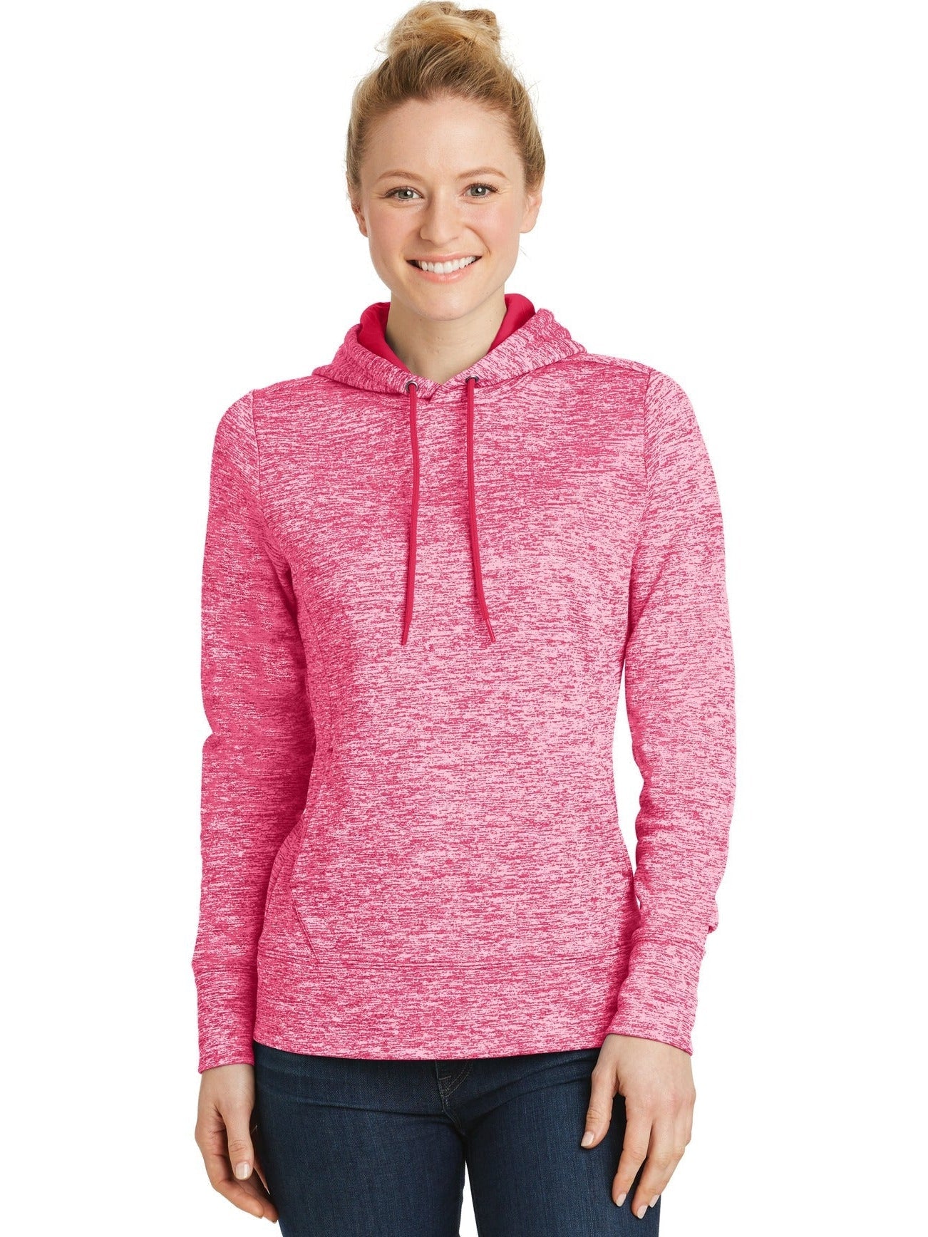  Sport-Tek Ladies PosiCharge Electric Heather Fleece Hooded Pullover-Active-Sport-Tek-Power Pink Electric-XS-Thread Logic