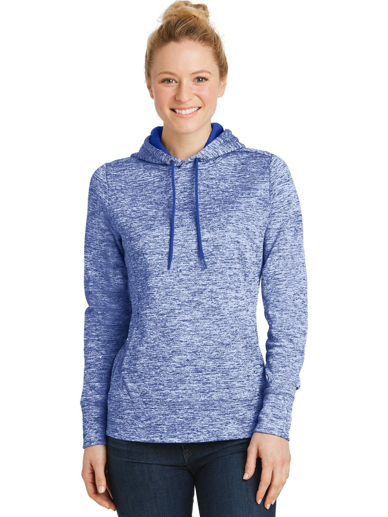  Sport-Tek Ladies PosiCharge Electric Heather Fleece Hooded Pullover-Active-Sport-Tek-True Royal Electric-XS-Thread Logic