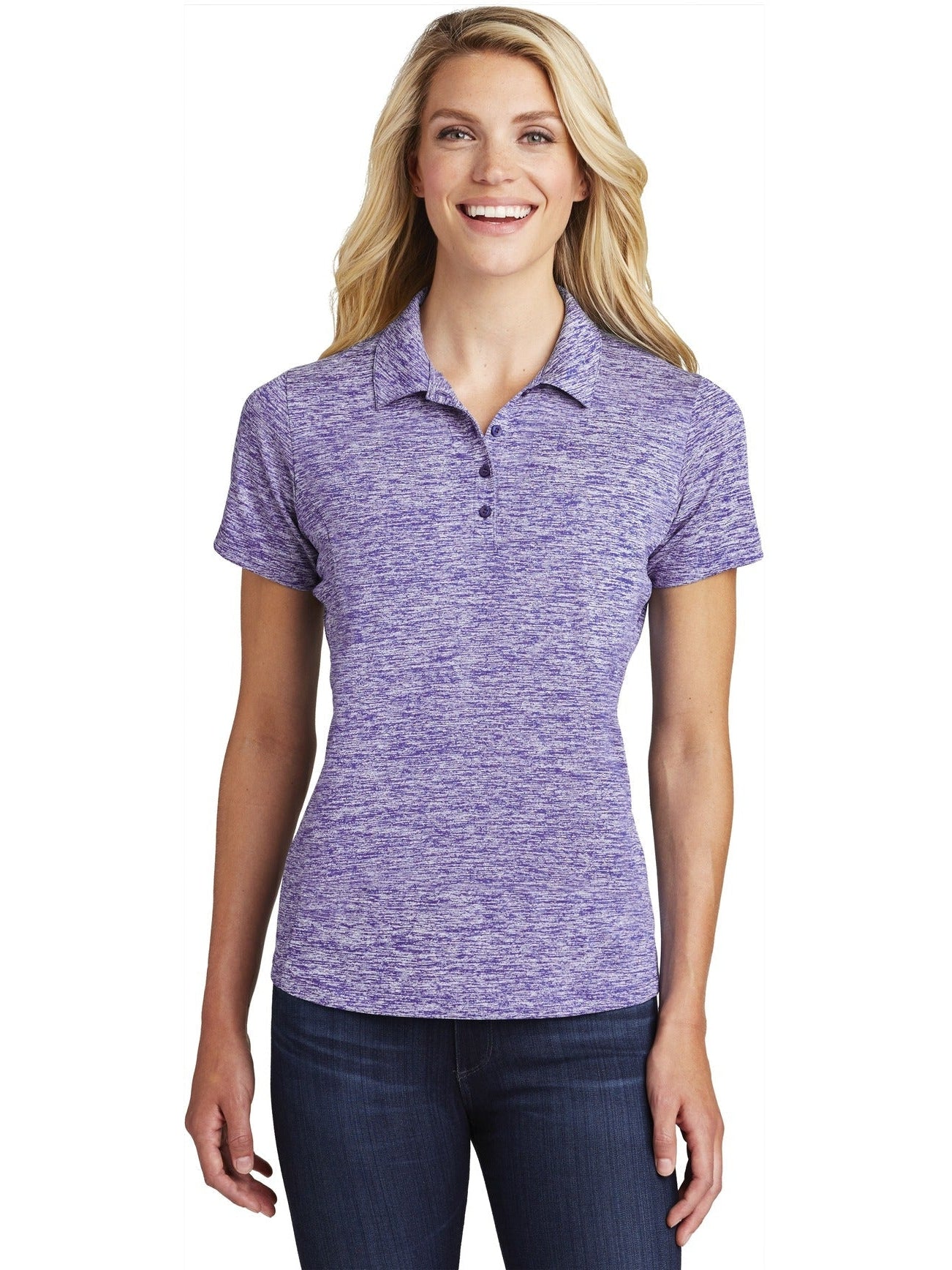  Sport-Tek Ladies PosiCharge Electric Heather Polo-Regular-Sport-Tek-Purple Electric-S-Thread Logic