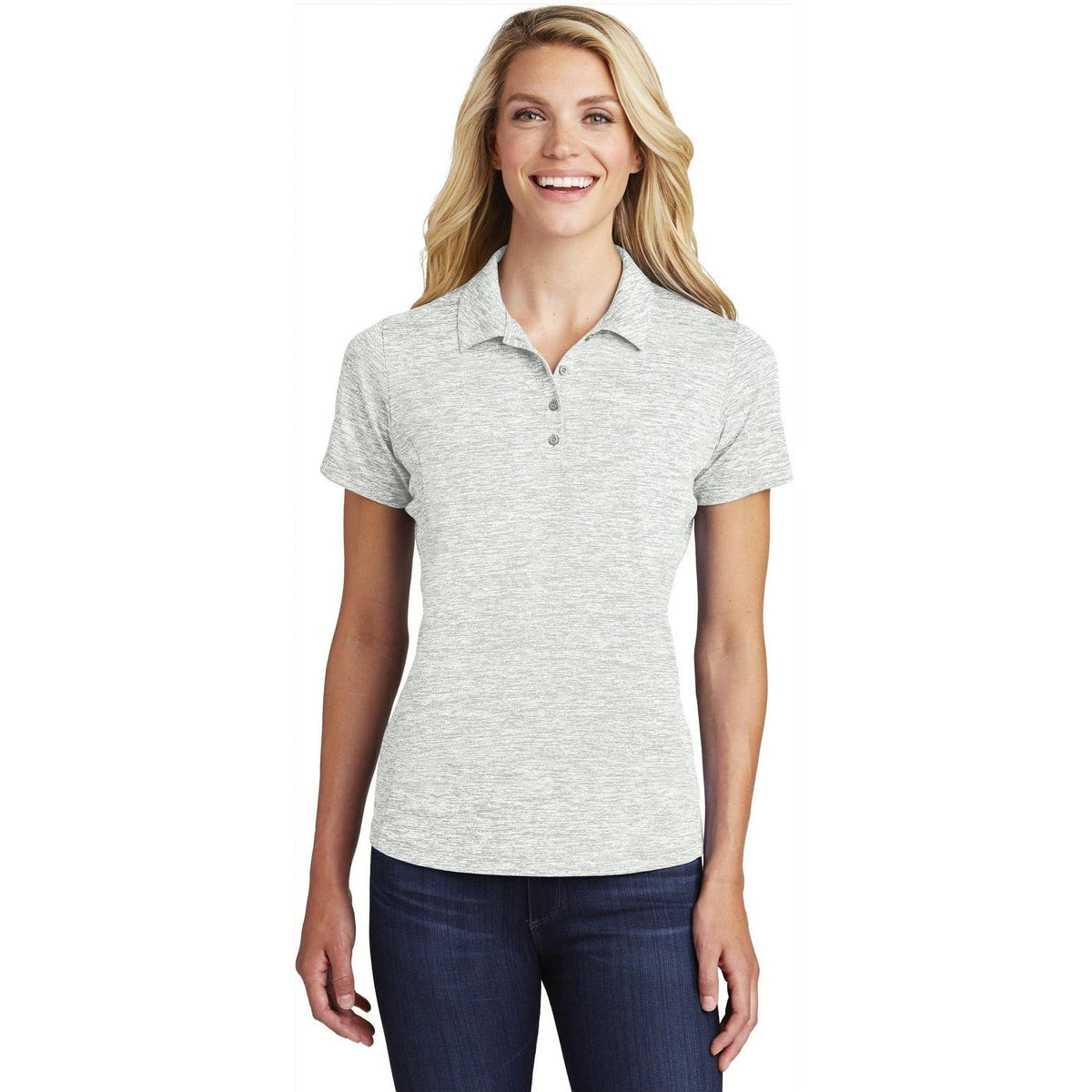 no-logo Sport-Tek Women's PosiCharge Electric Heather Polo-Regular-Sport-Tek-Silver Electric-S-Thread Logic