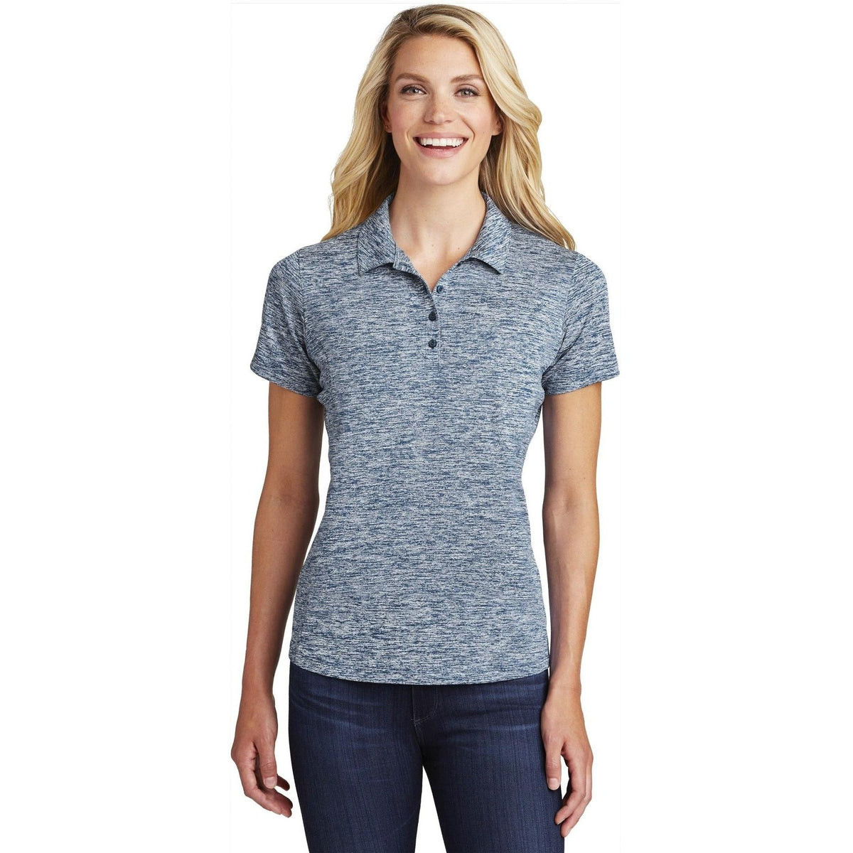 no-logo Sport-Tek Women's PosiCharge Electric Heather Polo-Regular-Sport-Tek-True Navy Electric-S-Thread Logic