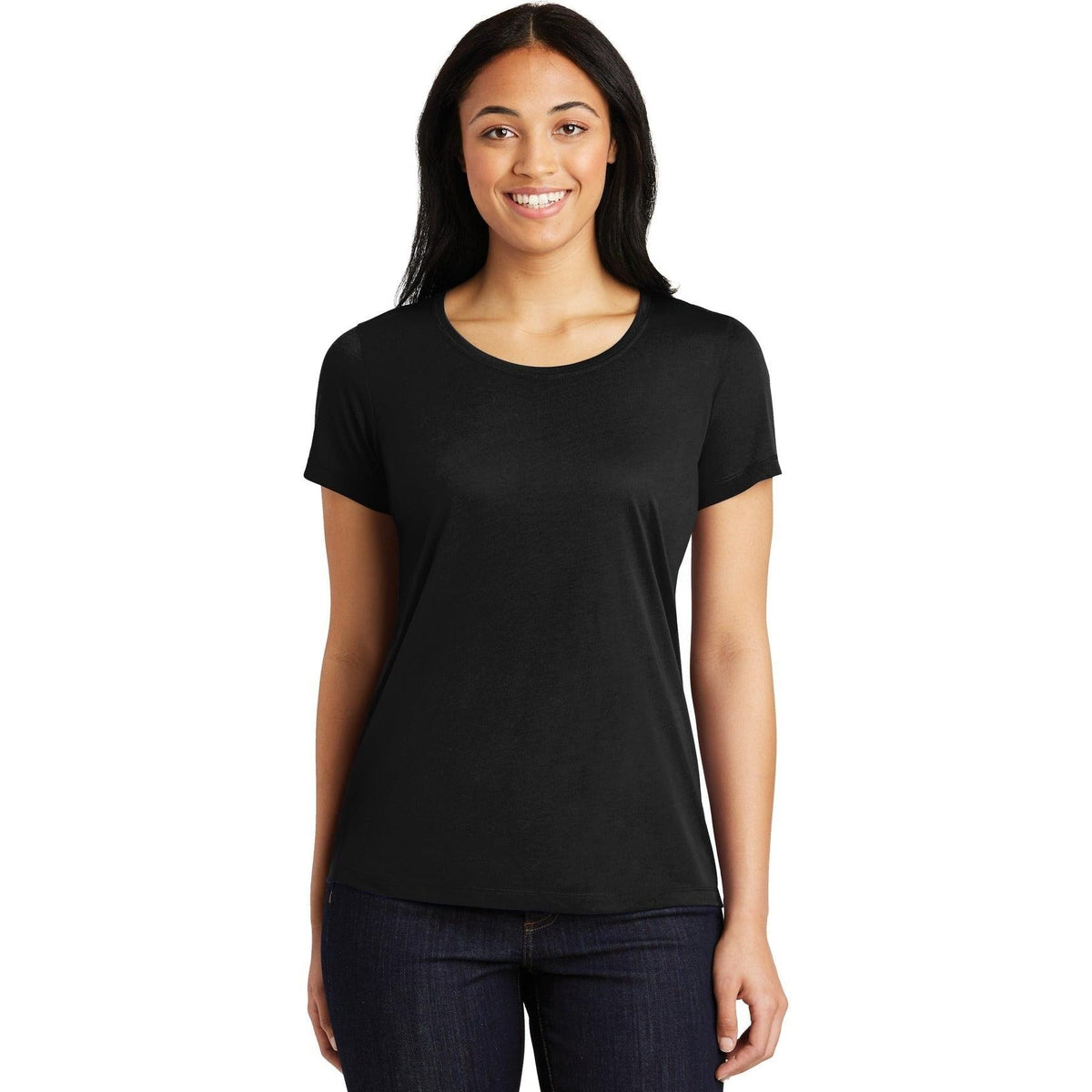 no-logo CLOSEOUT - Sport-Tek Ladies Posicharge Competitor Cotton Touch Scoop Neck Tee-Polos-Sport-Tek-Black-S-Thread Logic