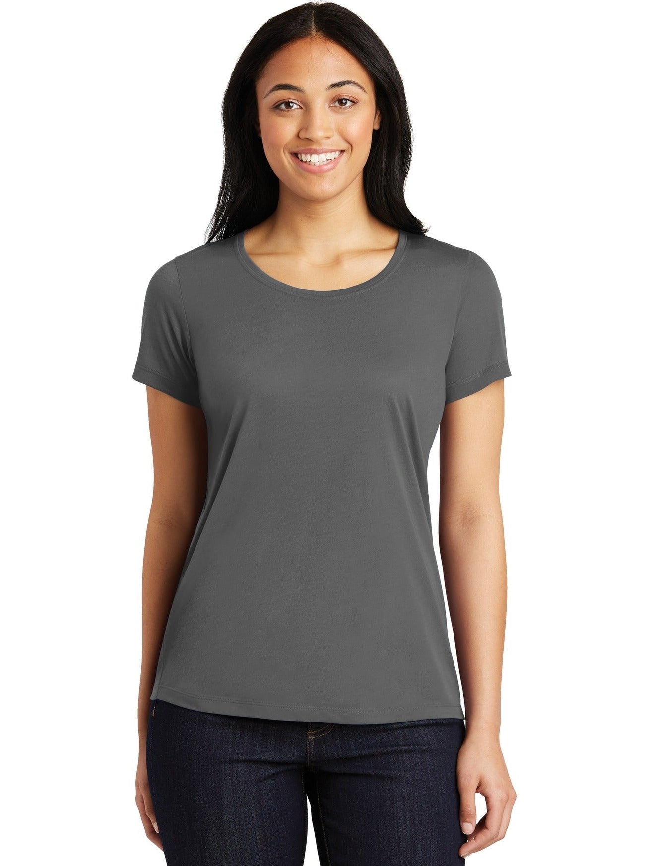 No-Logo CLOSEOUT - Sport-Tek Ladies Posicharge Competitor Cotton Touch Scoop Neck Tee-Polos-Sport-Tek-Dark Smoke Grey-S-Thread Logic