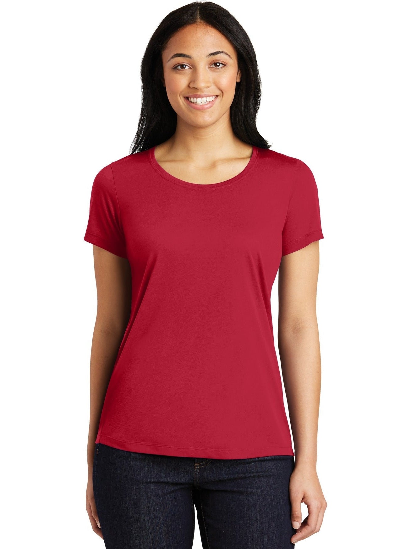 No-Logo CLOSEOUT - Sport-Tek Ladies Posicharge Competitor Cotton Touch Scoop Neck Tee-Polos-Sport-Tek-Deep Red-S-Thread Logic
