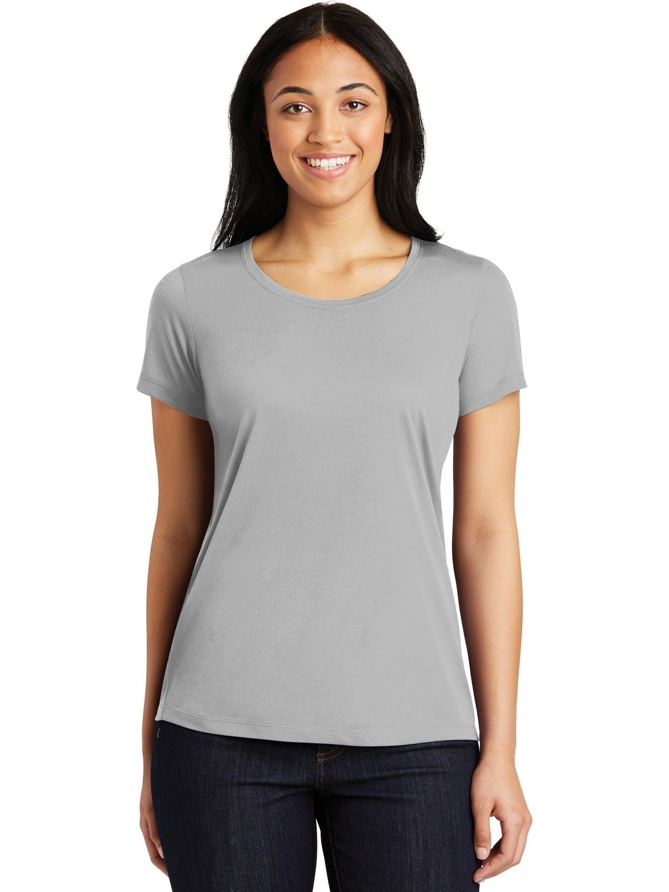 No-Logo CLOSEOUT - Sport-Tek Ladies Posicharge Competitor Cotton Touch Scoop Neck Tee-Polos-Sport-Tek-Silver-S-Thread Logic