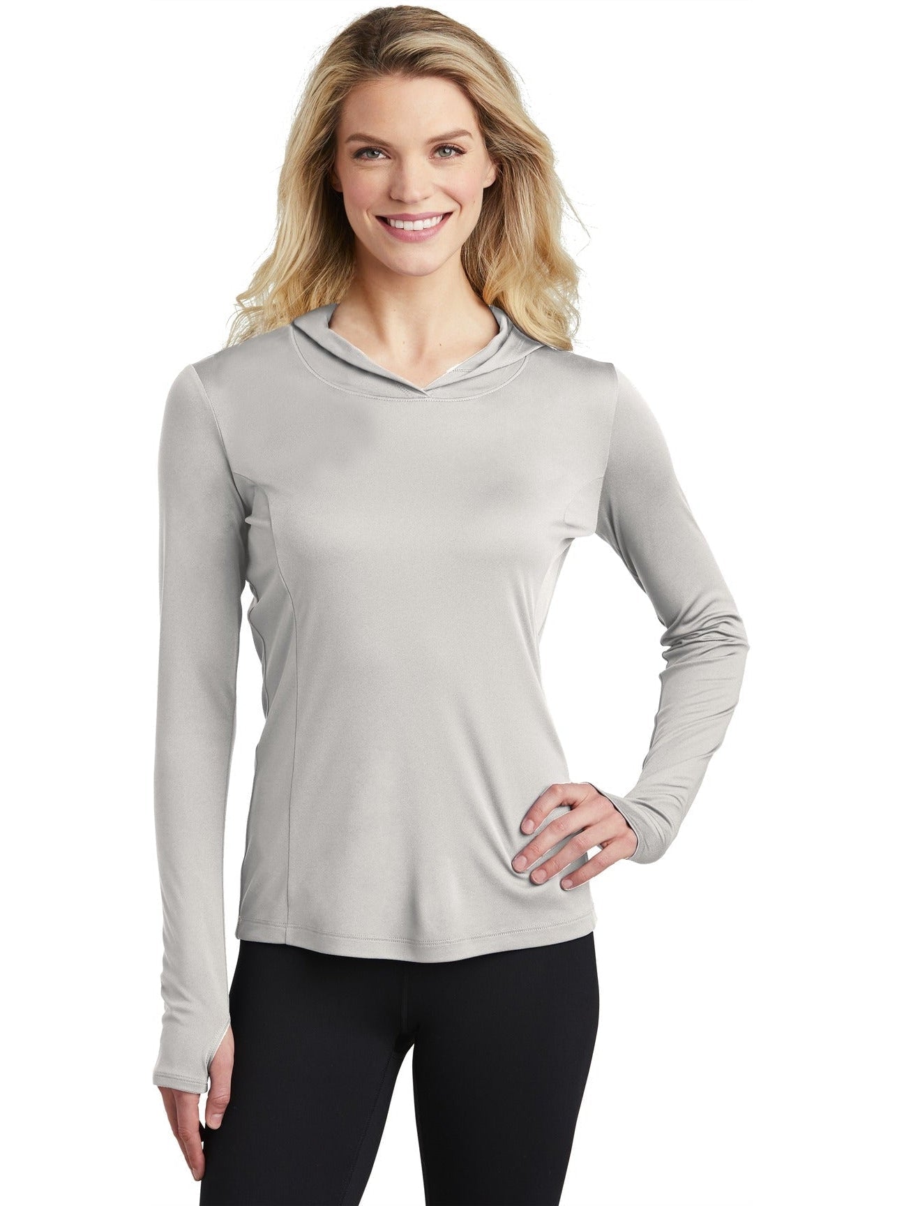 No-Logo CLOSEOUT - Sport-Tek Ladies Posicharge Competitor Hooded Pullover-Polos-Sport-Tek-Silver-S-Thread Logic
