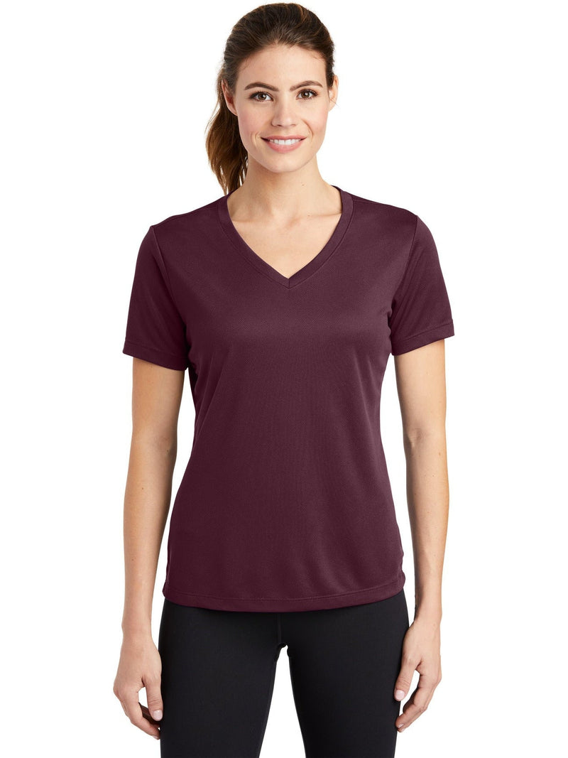  Sport-Tek Ladies Posicharge Racermesh V-Neck Tee-Regular-Sport-Tek-Maroon-S-Thread Logic